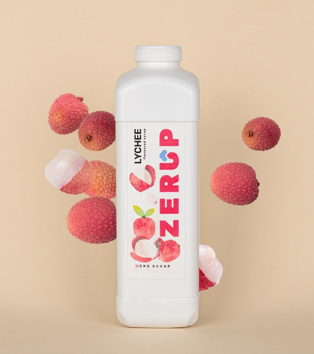 Zerup Zero Sugar Lychee Flavoured Syrup 1L Bottles, Sugar Free Syrup, Lychee Flavour Drink Mix, Low Calorie Flavourings for Milk Shakes, Cocktails, Teas, Gluten Free, Keto Friendly, Halal