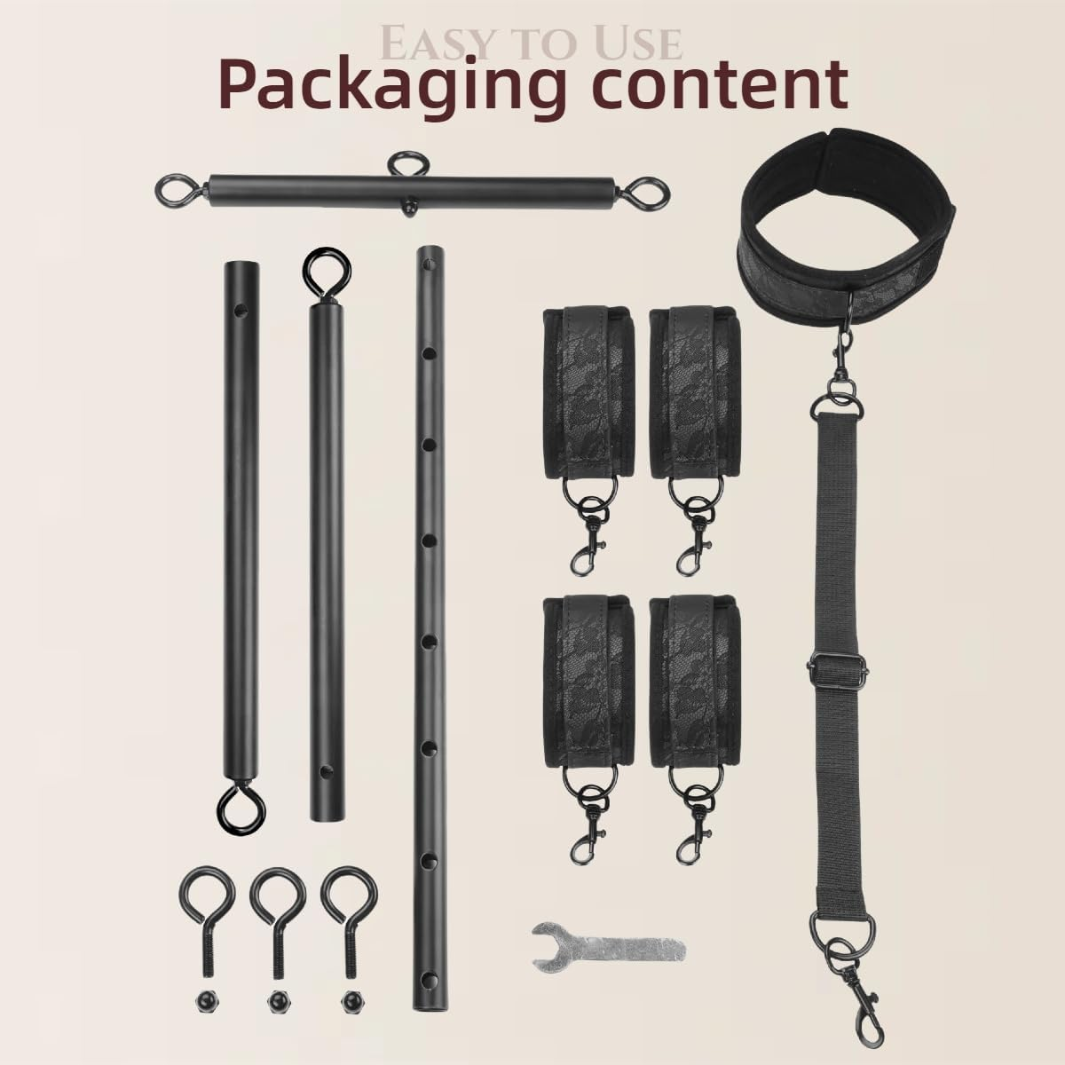 Spreader Bar Sex Toys with Wrist Ankle Neck Collar Restraint Kits Adjustable Handcuffs Collar Bondage Set BDSM for Adult Couple (Black) image number 4