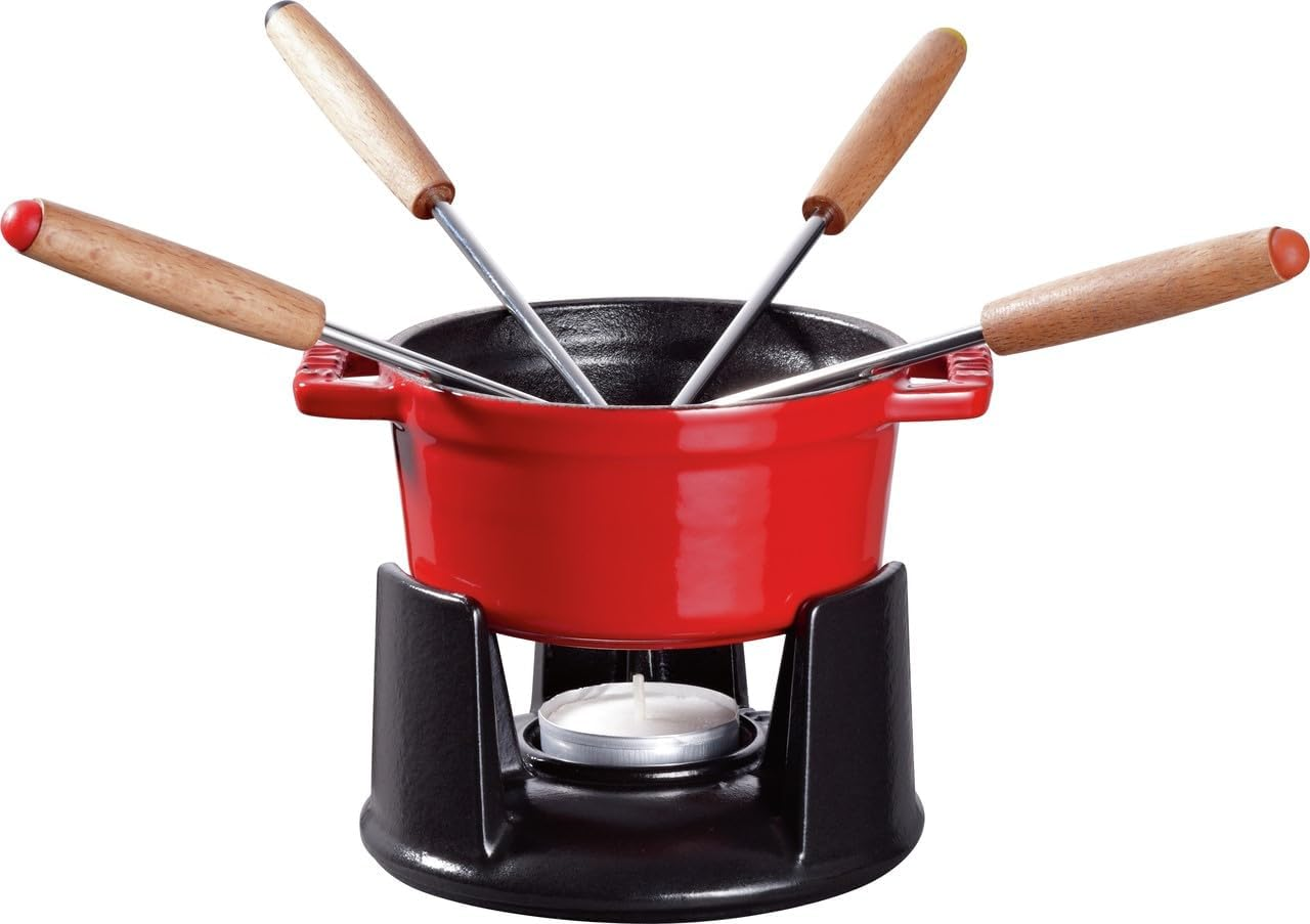 Staub Speciality 40509-900 Mini Chocolate Fondue Set, Cherry, 3.9 Inches (10 Cm), Fondue Pot