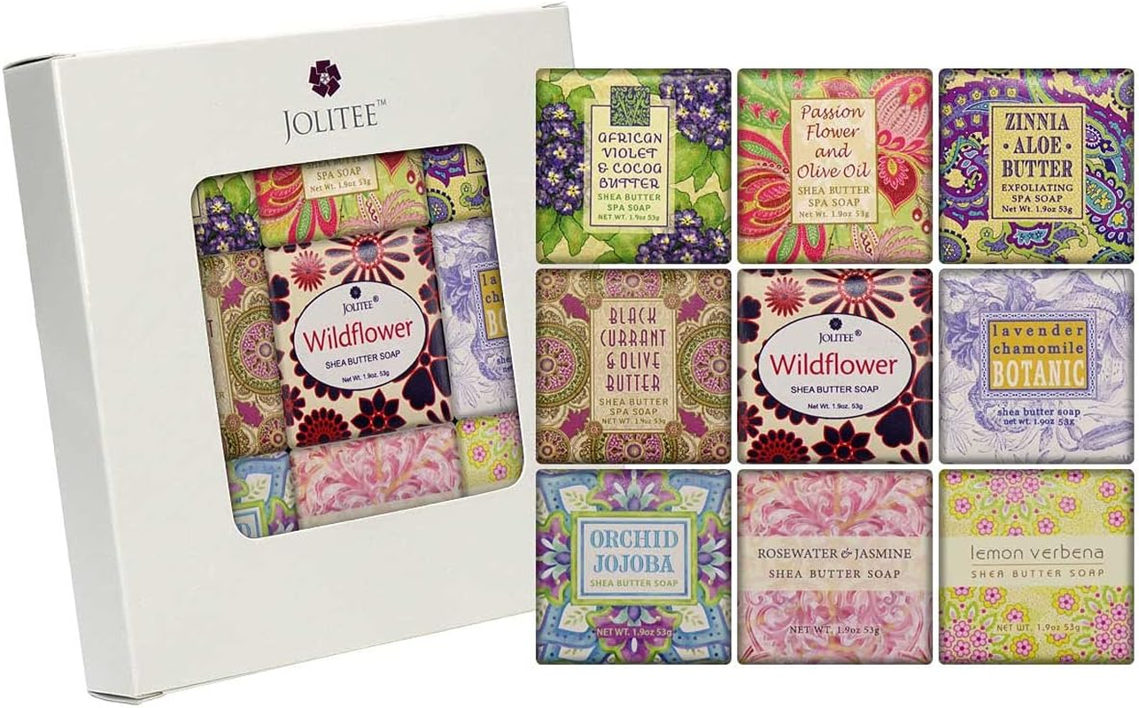 (Floral Favorites) - French Milled Botanical Soap Sampler Set in Nine Fabulous Scents, Individually Wrapped Vegetable Based Mini Soaps with Essential Oils, Shea Butter and Natural Extracts (Floral Favourites) image number 5