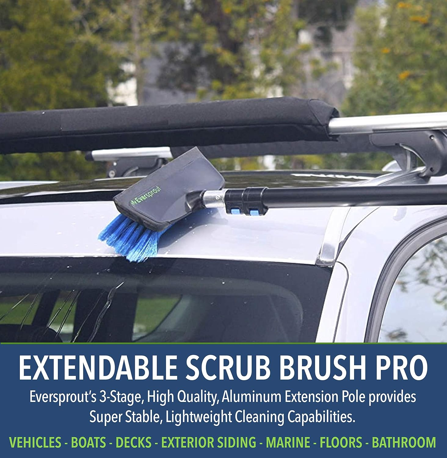 EVERSPROUT 1.5-To-3.5 Foot Scrub Brush (10 Foot Reach) | Built-In Rubber Bumper | Lightweight Extension Pole Handle | Soft Bristles Wash Car, RV, Boat, Solar Panel, Deck, Floor | No Scratch Brush image number 2