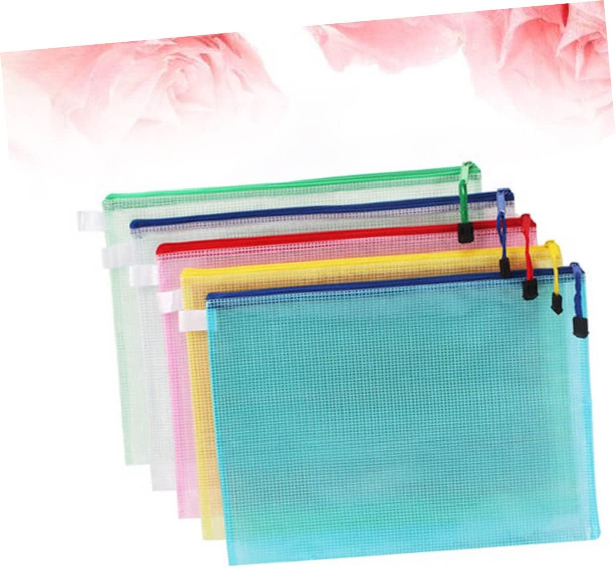 HOODANCOS 5Pcs File Pockets PVC Plastic Zipper File Bags Documents Organizer Pouch for Bag and Organizer Portable for Document Pouch and Mesh Zipper image number 1