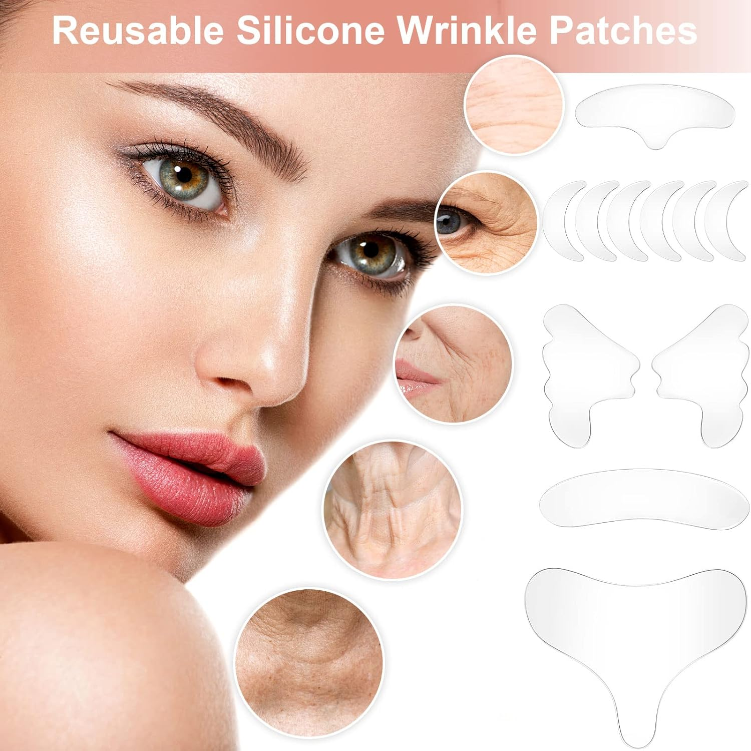 Patelai 22 Pcs Reusable Face and Forehead Wrinkles Patches Overnight Silicone Chest Neck Wrinkle Patches Pad Eyelid Lifter Strips for Face Forehead Neck Decollete Cheek Eye Pads Beauty image number 1