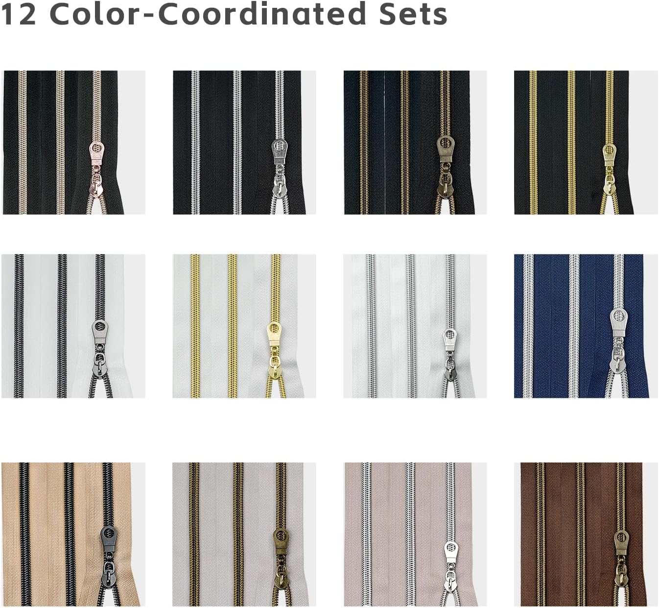 Zynzaoacs #5 Zipper by the Yard with Pulls, Continuous Black Tape (10Yds) and Rust-Proof Gold Metal Pulls (25Pcs), Bulk Zippers for Sewing Bags and Purses, Cuttable Nylon Zipper Roll image number 6