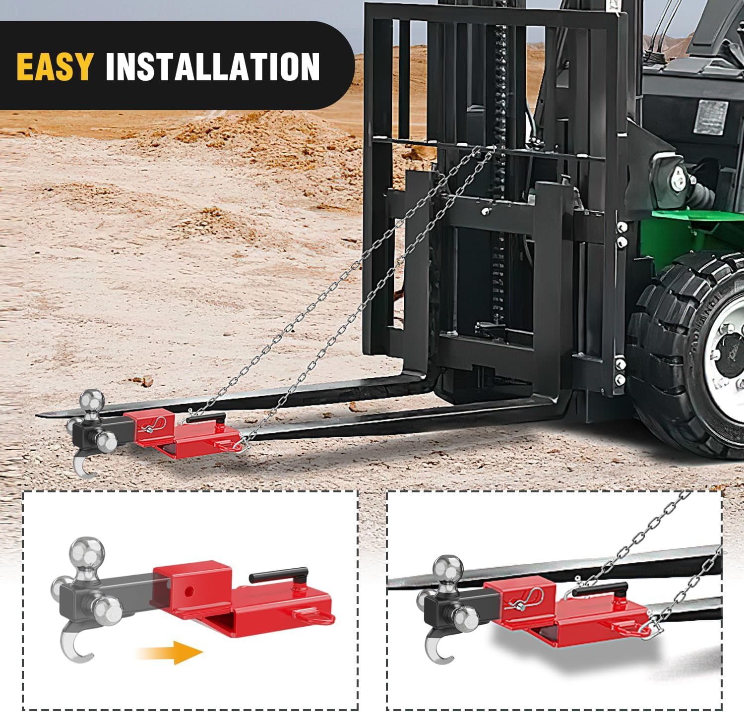 Nilight Forklift Trailer Hitch Attachment Fits 2 Inch Receiver Clamp on Pallet Fork Trailer Towing Adapter with Safety Chain & 5/8&rdquo; Hitch Pin Clip Red image number 2