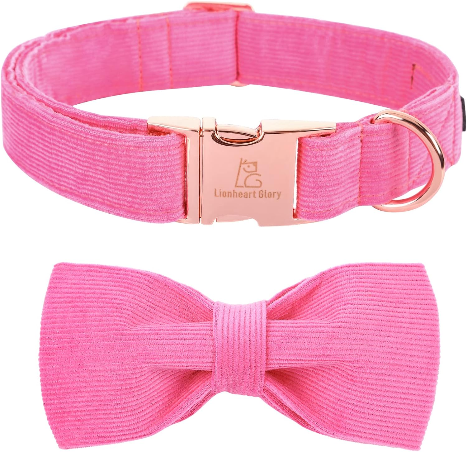 Lionheart Glory Pink Dog Collar, Corduroy Dog Collar with Bow, Pet Soft and Comfy Bow Tie Collar Adjustable Dog Collar for Small Medium Large Dogs