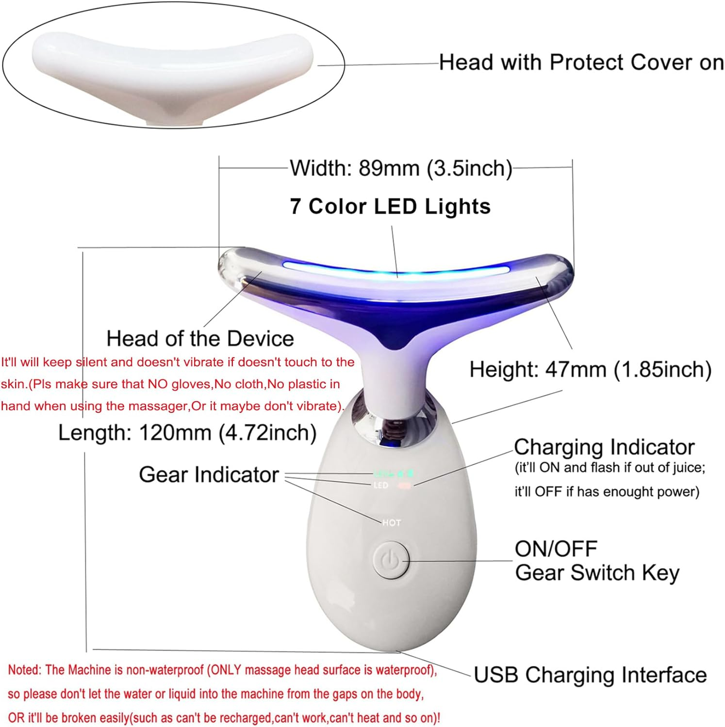 Anti-Wrinkle Neck Face Massager with 7 LED Colors,Facial Sculpting Tool,Skin Rejuvenation Device with Thermal,Triple Action LED and Vibration,For Anti-Aging,Lifting and Tightening image number 4
