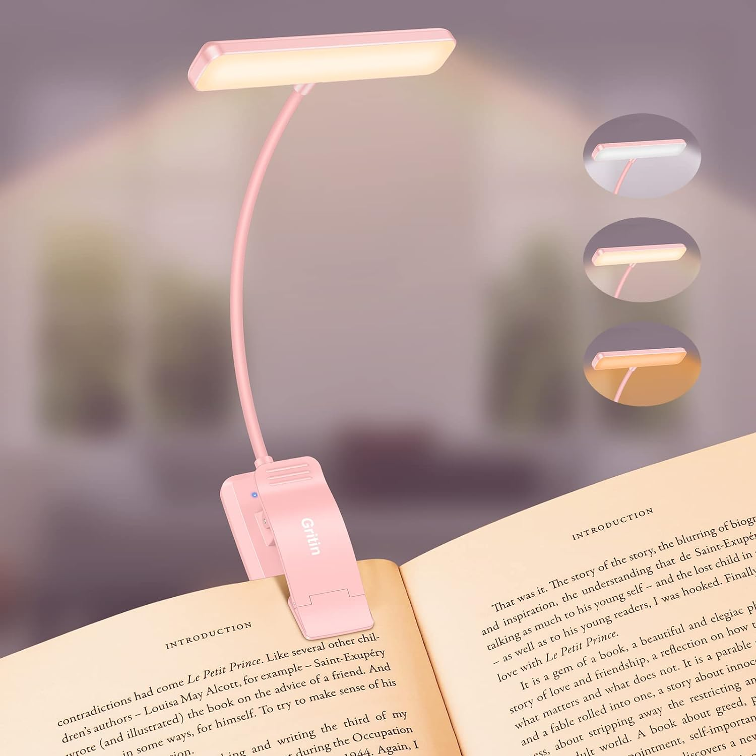 Gritin 19 LED Book Light, Reading Light Book Lamp for Reading at Night with Memory Function, 3 Eye-Protecting Modes -Stepless Dimming, Long Battery Life, 360&deg; Flexible Lamp for Bed,Tablet