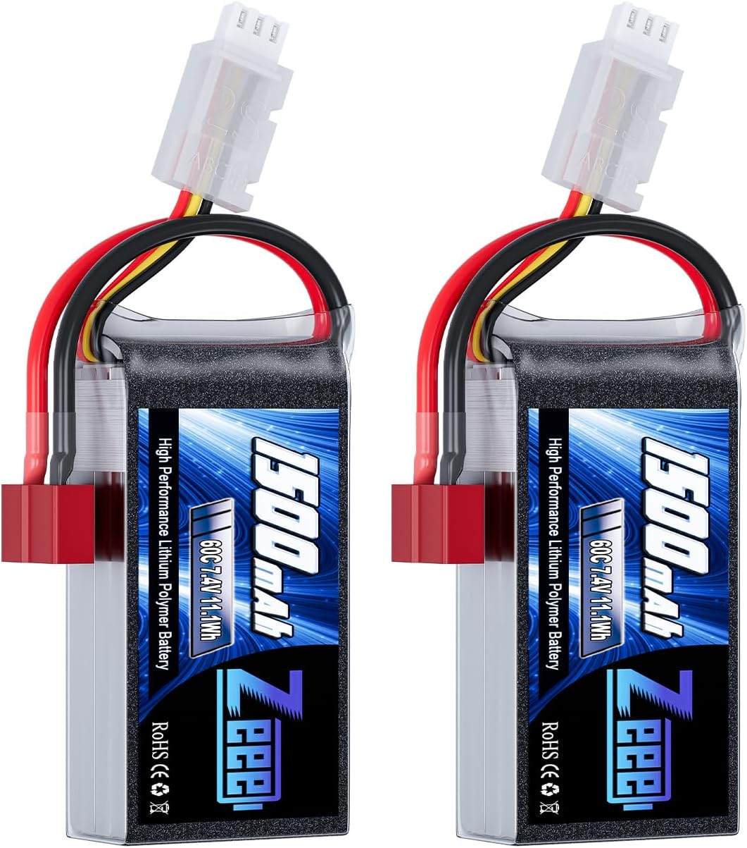 Zeee 2S Lipo Battery 1500Mah 7.4V 60C RC Battery with Deans Plug for FPV Drone Quadcopter Helicopter Airplane RC Boat RC Car RC Models(2 Pack) image number 3
