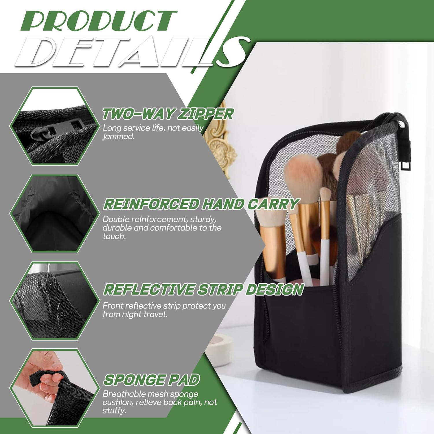 Travel Makeup Brush Bag, Waterproof Stand-Up Makeup Brushes Organizer, Portable Makeup Brush Holder for Travel (Black) image number 2