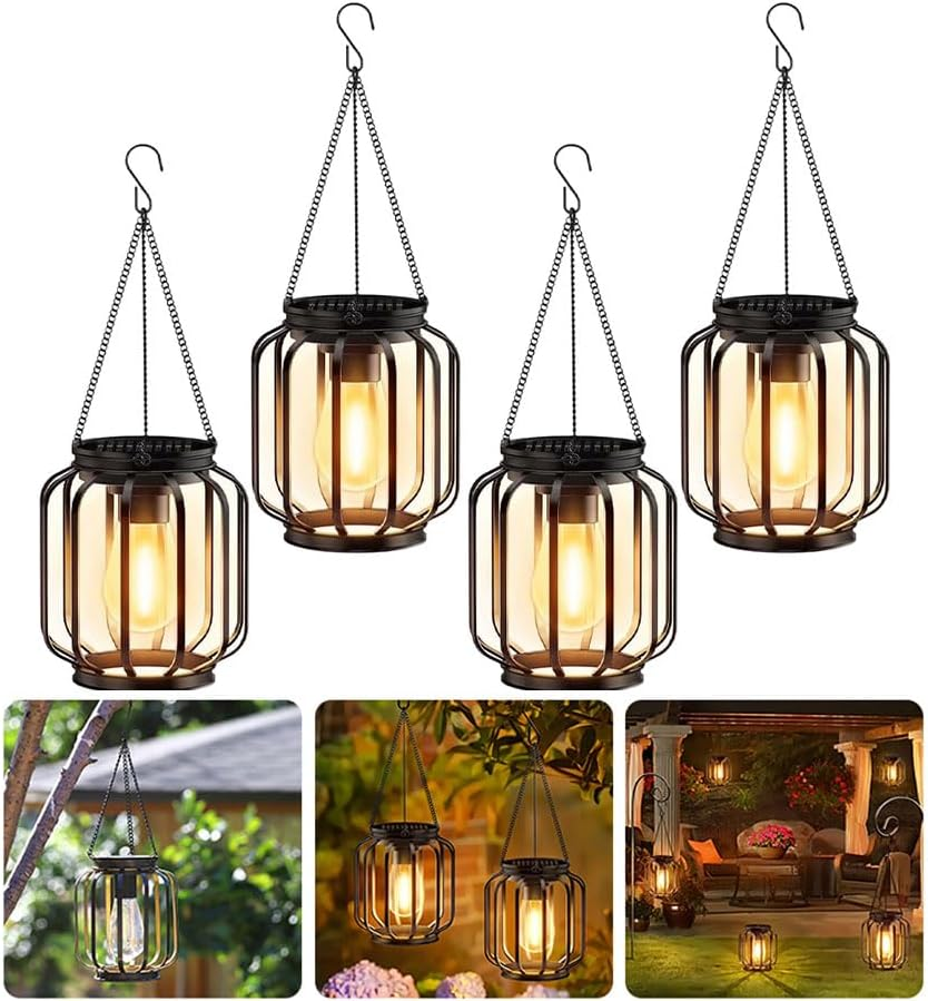 Solar Outdoor Lights Hanging Solar Lantern Metal Solar Lights, Waterproof Garden Lamps Vintage Decoration Landscape Hollow for Garden Yard Patio Pathway Halloween Christmas (4 Pack) image number 3