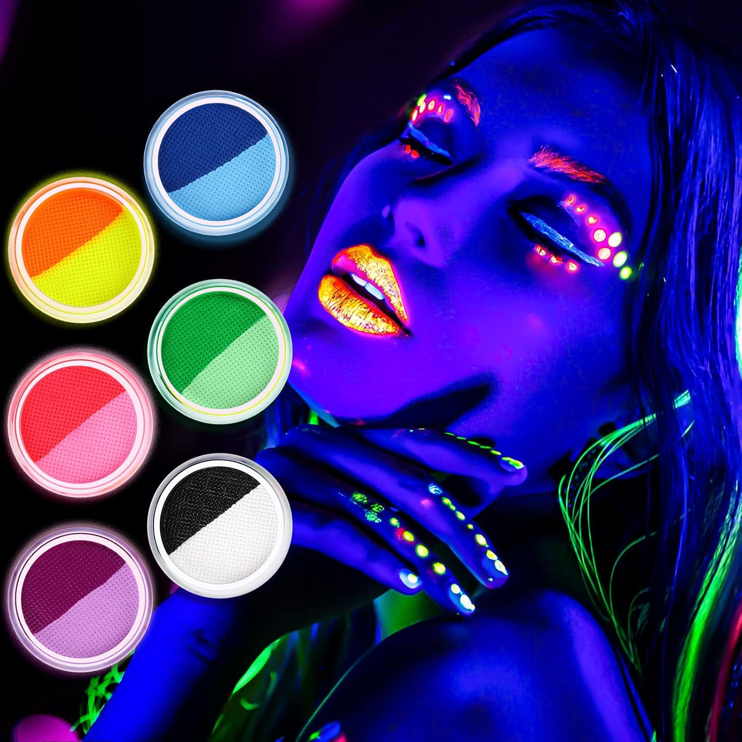 Water Activated Eyeliner, UV Glow Neon Cake Paint, 12 Bright Color Hydra Eye Liner,Uv Glow Blacklight Luminous Body Face Makeup Paint, Costume Halloween and Club Makeup Art Paint (01) image number 2