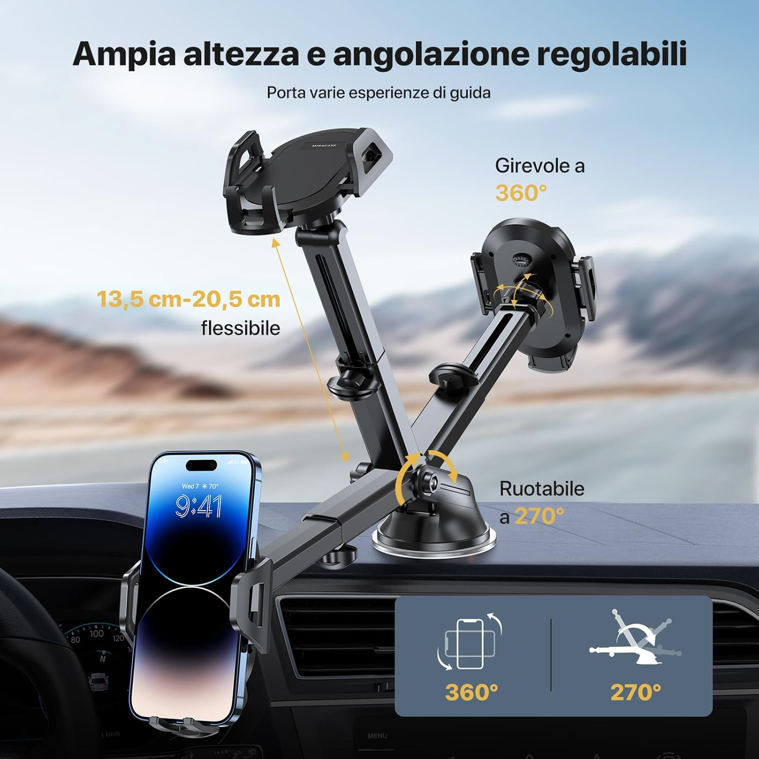Miracase Mobile Phone Holder Car [Super Stable & Strong Suction Cup] Mobile Phone Holder Car for Dashboard Windscreen Air Vent [4 in 1] Car Mobile Phone Holder with Iphone Samsung Other Smartphones image number 6