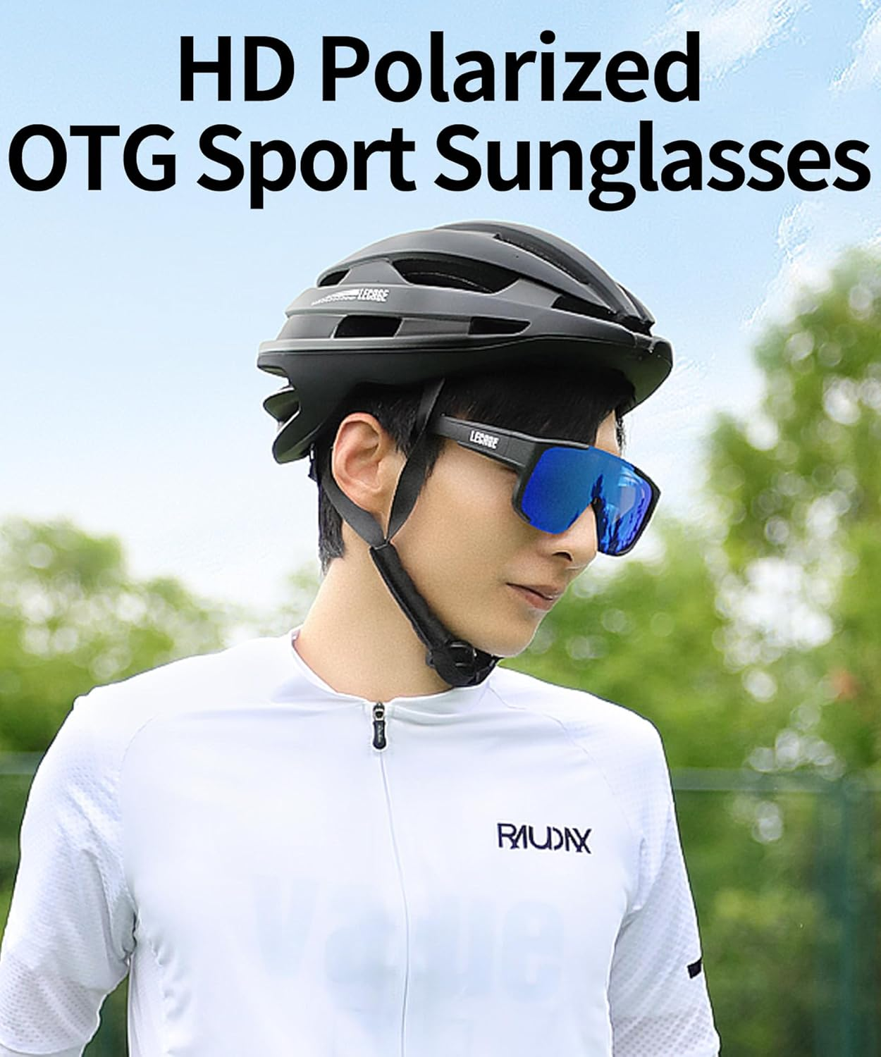 LECAGE Polarized Sunglasses Fit over Glasses Full Wrap-Around Cycling Glasses over Glasses HD UV Protection Sport Sungalsses Fashionable Bike Glasses for Men Women - Black+Blue image number 6