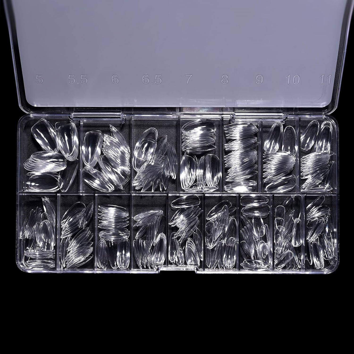 KADS 160Pcs Deep C Curve 16 Sizes Full Cover Nail Tips Clear Pre-Built False Nail Extension Thick Sculpted Acrylic Nail Tip for Flat Nails Deep Curve, Coffin - Almond image number 7