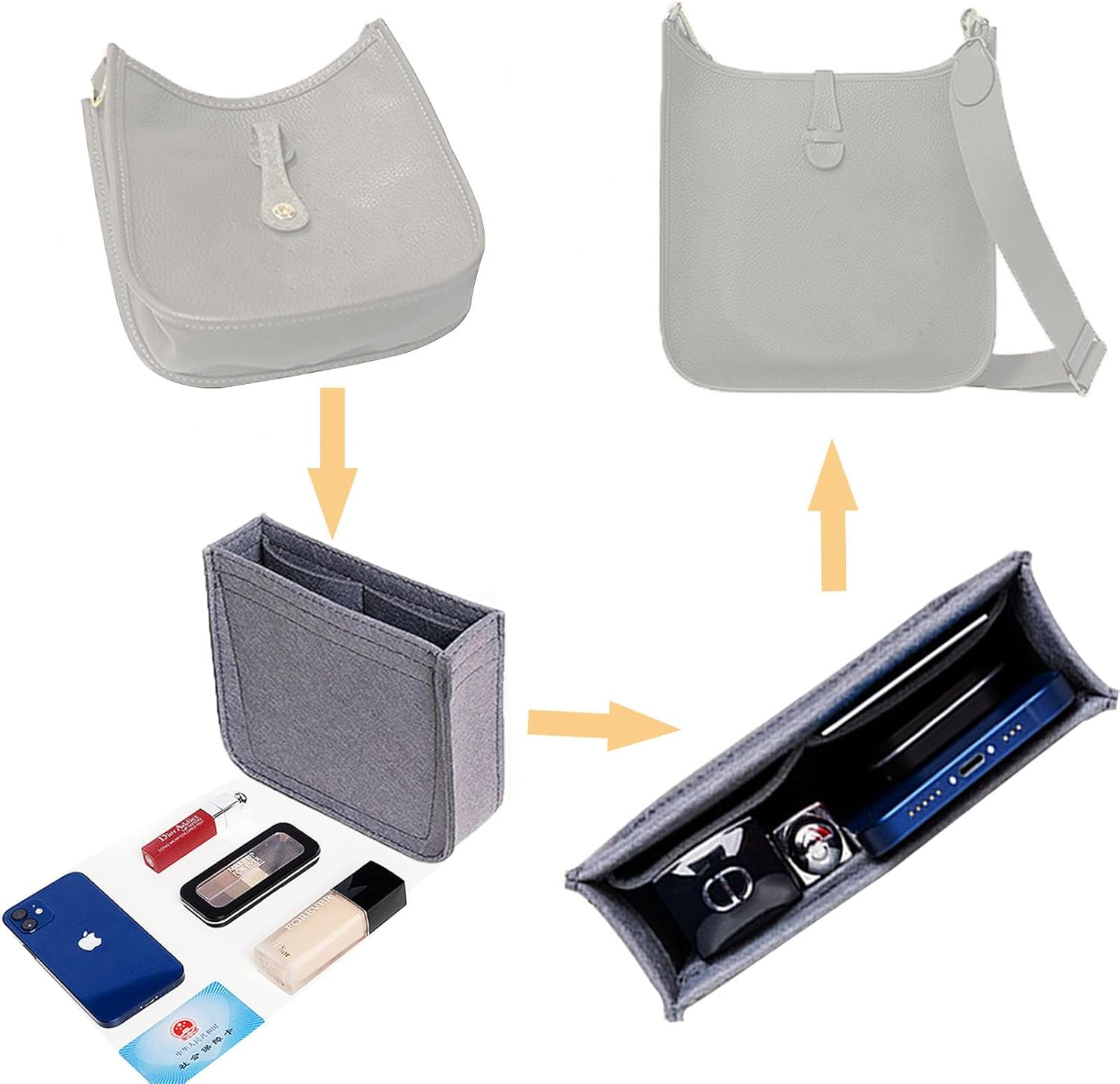 Lckaey Felt Organizer- for TPM Bag Evelyne III 16 Bags Insert- Handbag Insert Purse-1003Brown-S