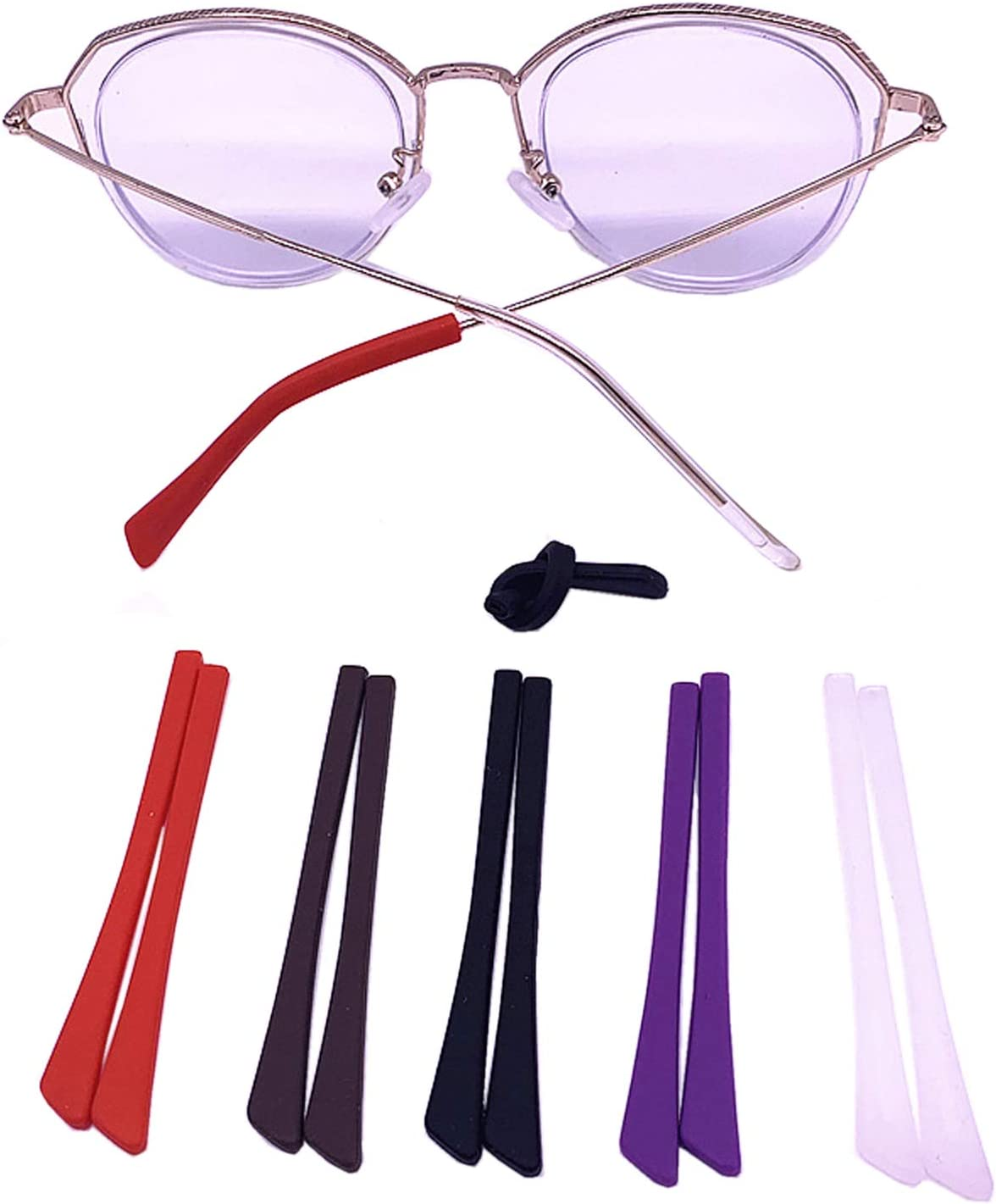5 Pairs Silicone Anti-Slip Eyeglass End Tips Ear Sock Pieces Tube Sleeve Glasses Retainers Eyewear Comfort Replacement Tips for Thin Metal Eyeglass Legs, Inner Hole Size: 1X2MM image number 5