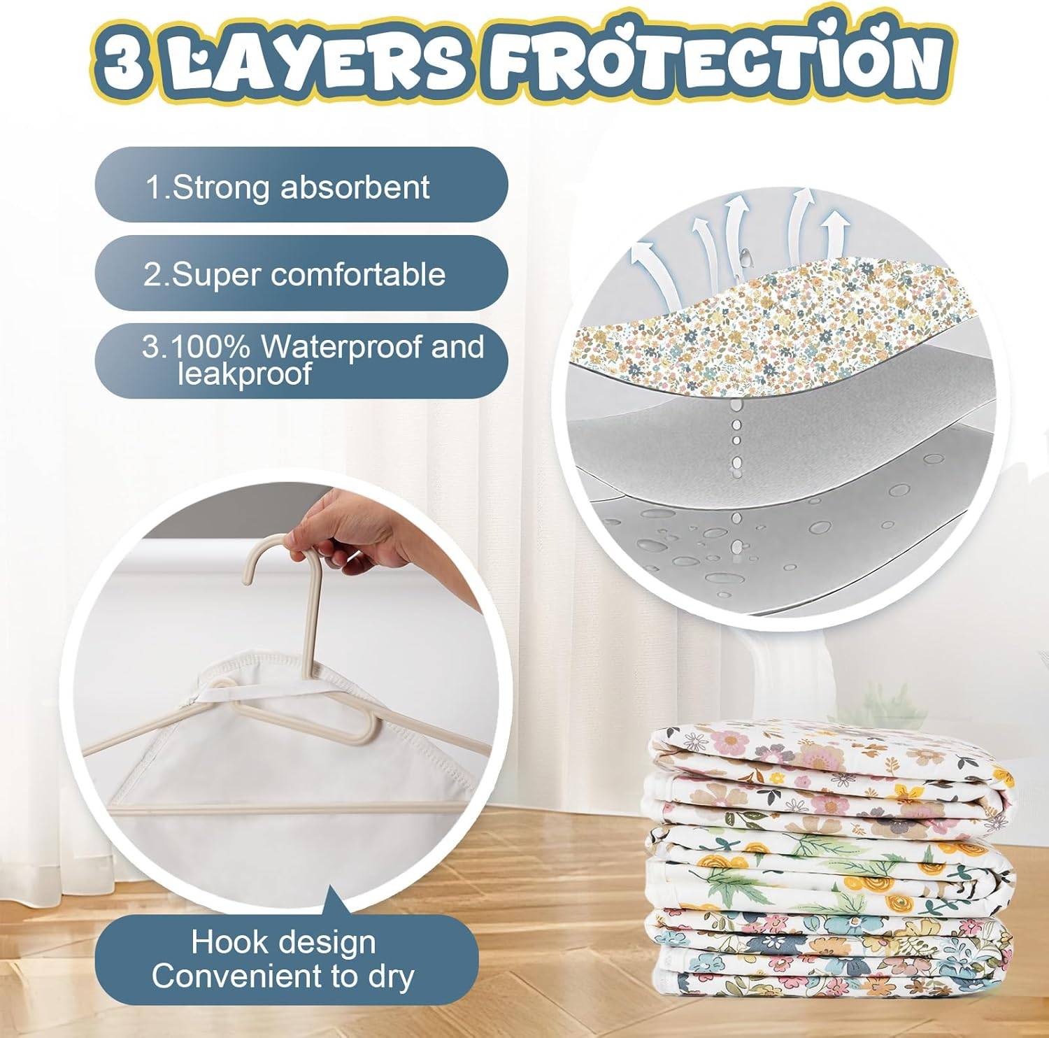 Baby Diaper Changing Pad &ndash; 31.5" X 21.5" Extra Large Waterproof Absorbent Portable Changing Mat, Reusable Changing Pad Liner for Travel or at Home Use(Floral1) - Floral1 image number 5