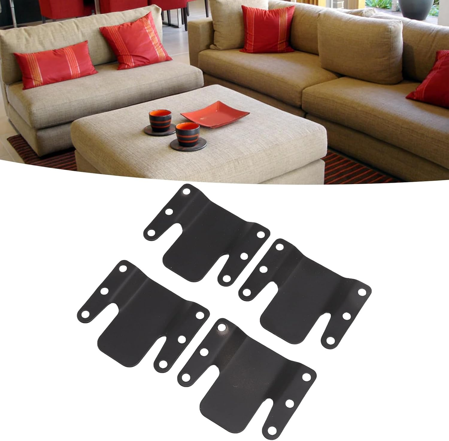 Omabeta Pack of 4 Sofa Connector Bracket with 0.5CM Aperture, Heavy Duty Iron Interlocking Brackets with 24 Screws, Universal Sectional Couch Furniture Connectors for Home Dormitory