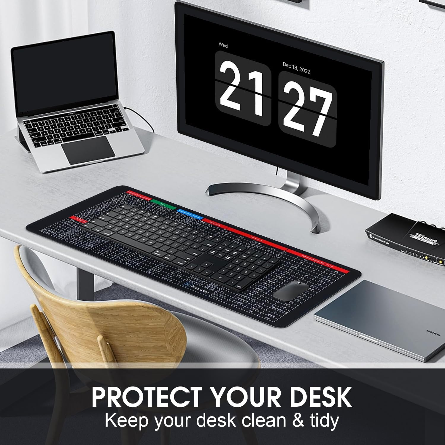 Chamgeco Anti-Slip Large Keyboard Pad, Excel Shortcut Keys Mouse Pad, Keyboard Shortcuts Pad Office Desk Mat, Keyboard Gaming Mousepad with Stitched Edges for Word/Excel/Ps/Ppt (Shortcuts 1, 80*30CM) image number 4