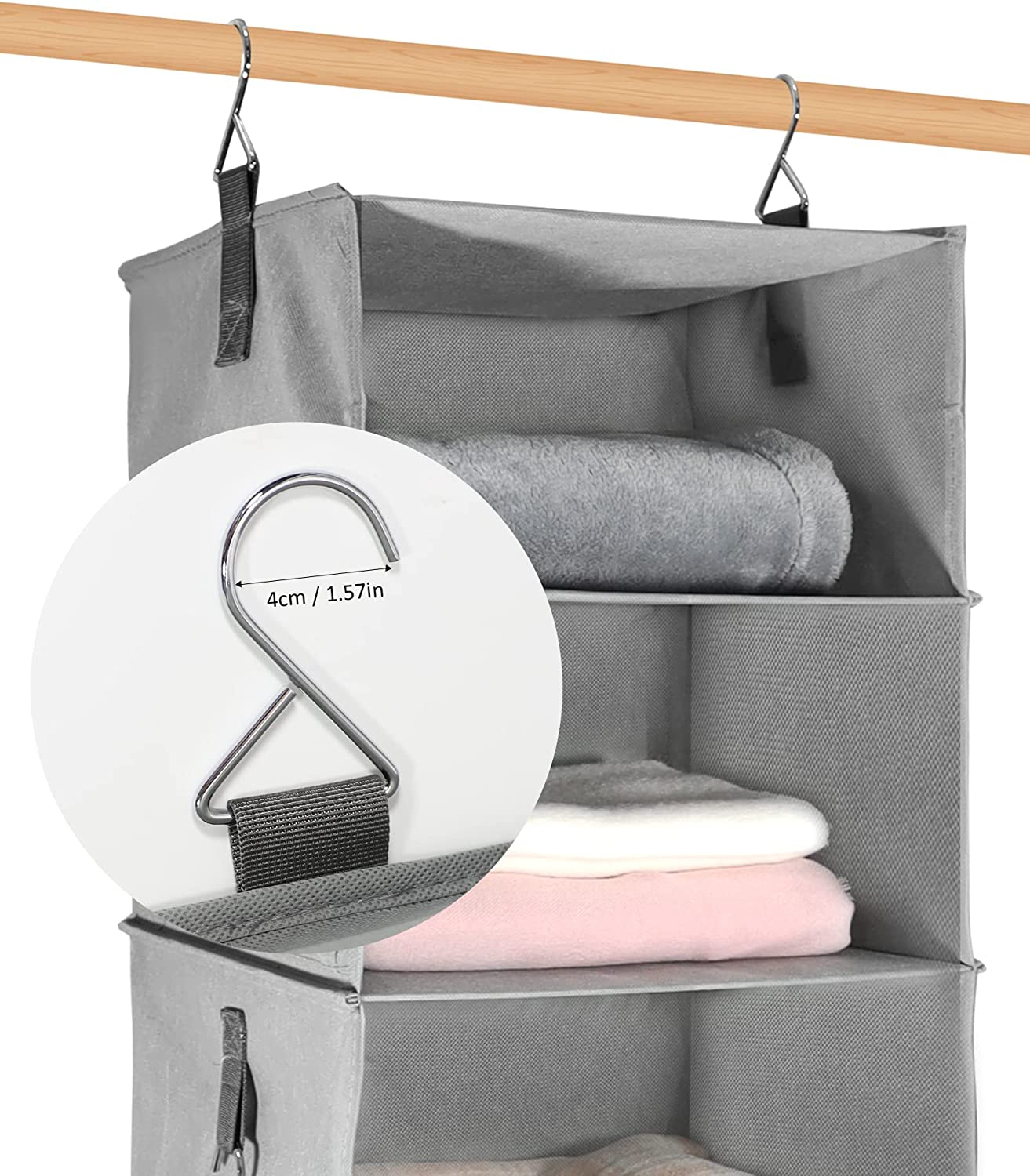 AVITONG 6-Shelf Hanging Closet Organizer, 2 Separable 3-Shelf Hanging Shelves with 3 Drawers for Wardrobe, Nursery, RV Storage, Baby Clothes Organization and Storage image number 1