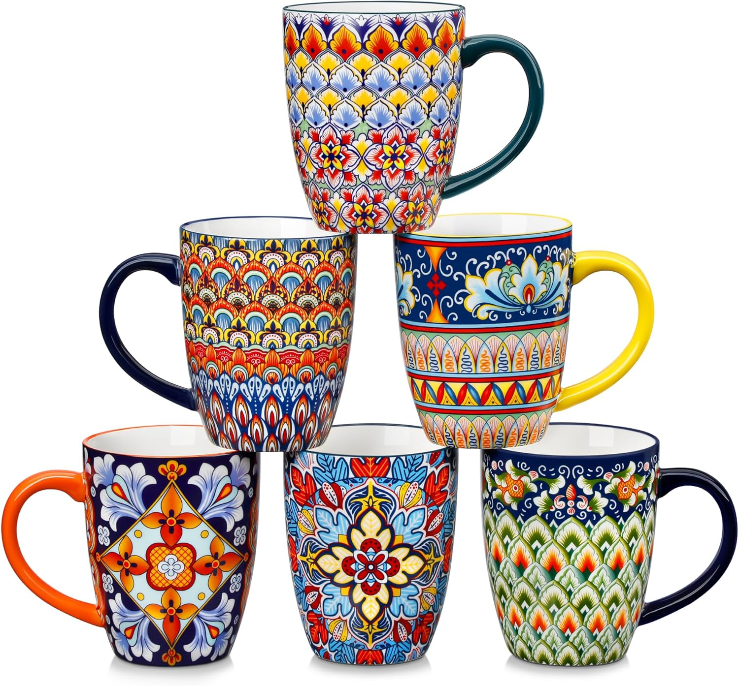 Vancasso 16 Oz Coffee Mugs Set of 6, Large Ceramic Mug with Handle, Boho Coffee Cups for Latte, Cappuccino & Hot Chocolate, Dishwasher & Microwave Safe Gift Set, Series SIMI image number 6
