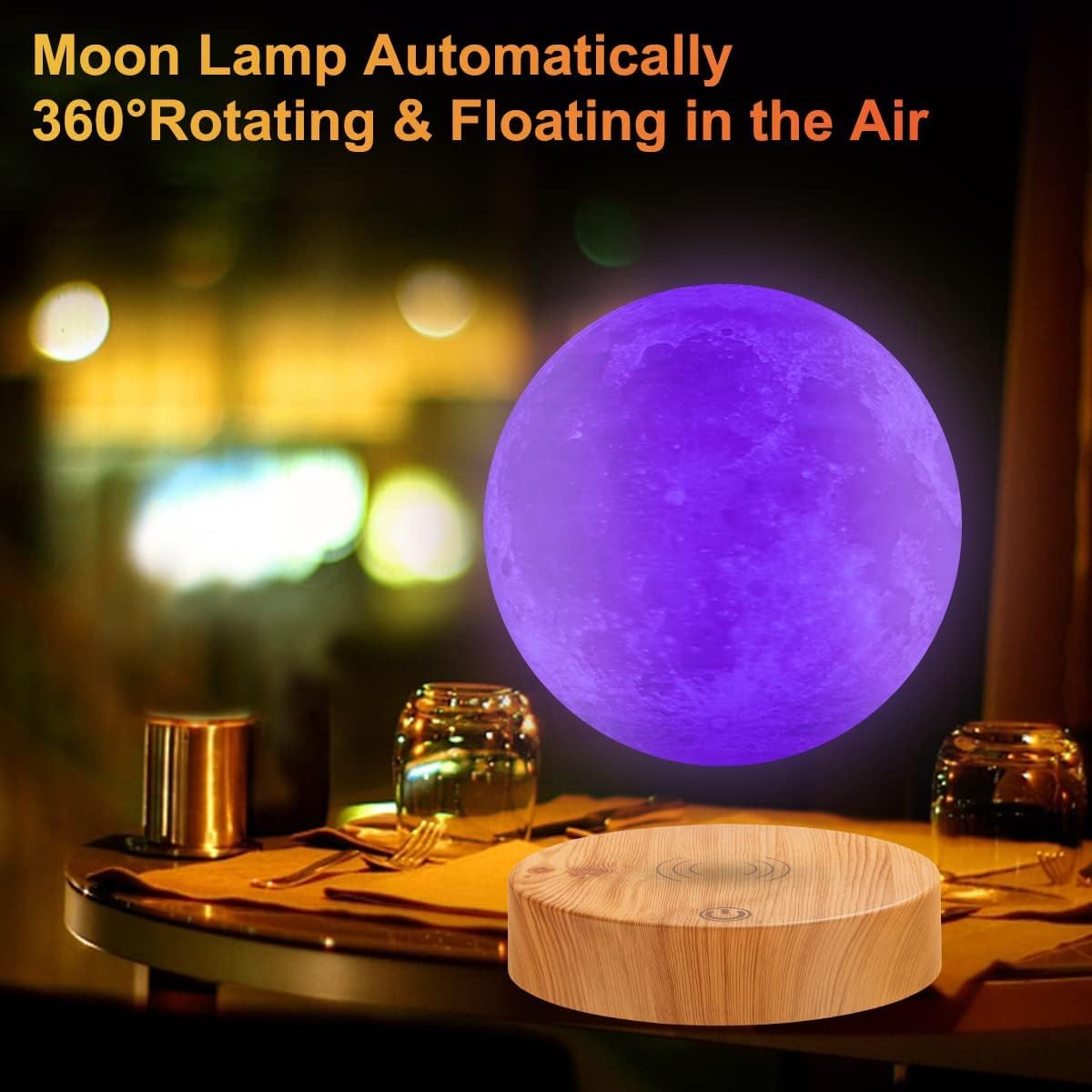 Vnemofey Floating Moon Novelty Lighting 5.9 Inch 3D Printing Night Light with Dimmable Design & Touch Control Base, Romantic Birthday Gifts, Rustic Home Decor image number 2