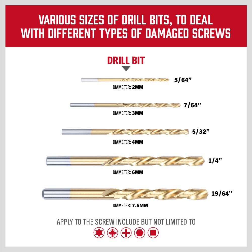 10-Piece High-Speed Steel Screw Extractor & Drill Bit Set - Spiral Flute Broken Bolt Remover, Easily Remove Stripped or Damaged Screws, Left-Hand Drill-Bit - Complete Set with Metal Index Case image number 5
