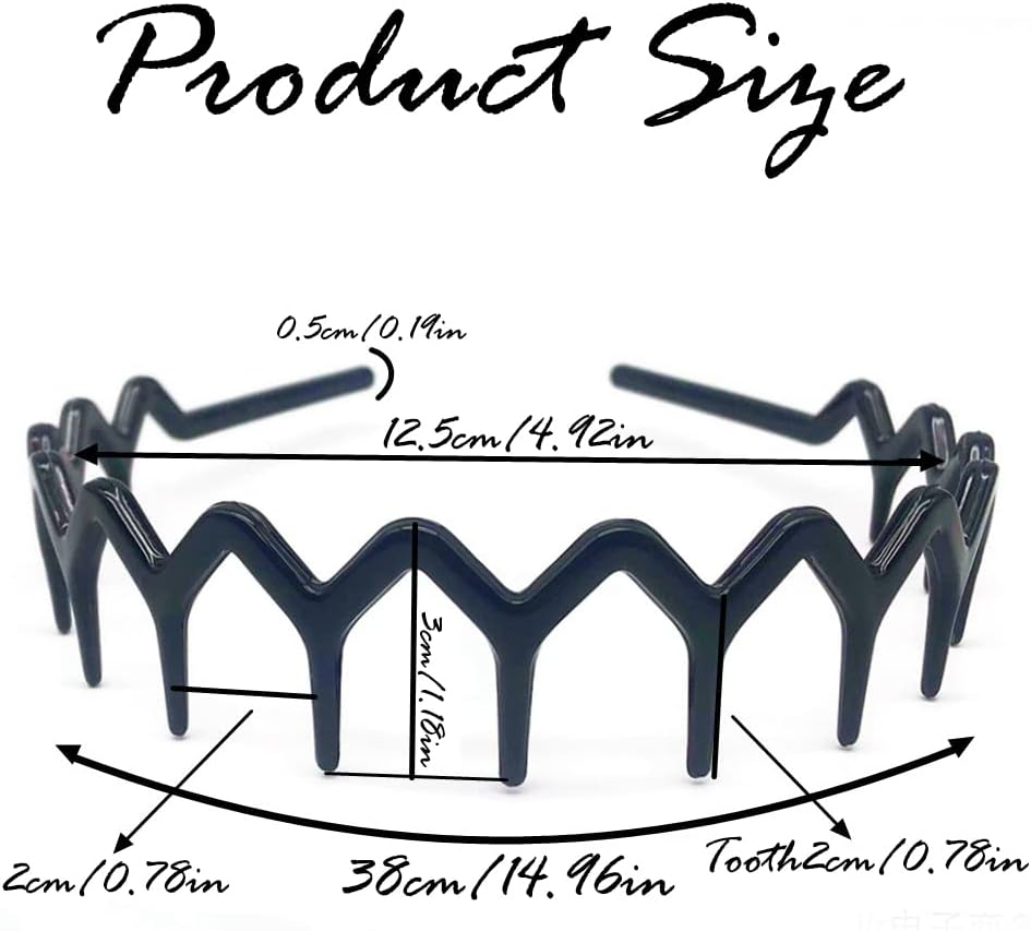 2PCS Tooth Headband for Women Girls Plastic Wavy Hair Comb Headband Zig Zag Black Plastic Sharks Tooth Hair Comb Hard Headbands for Women Men Girls image number 5