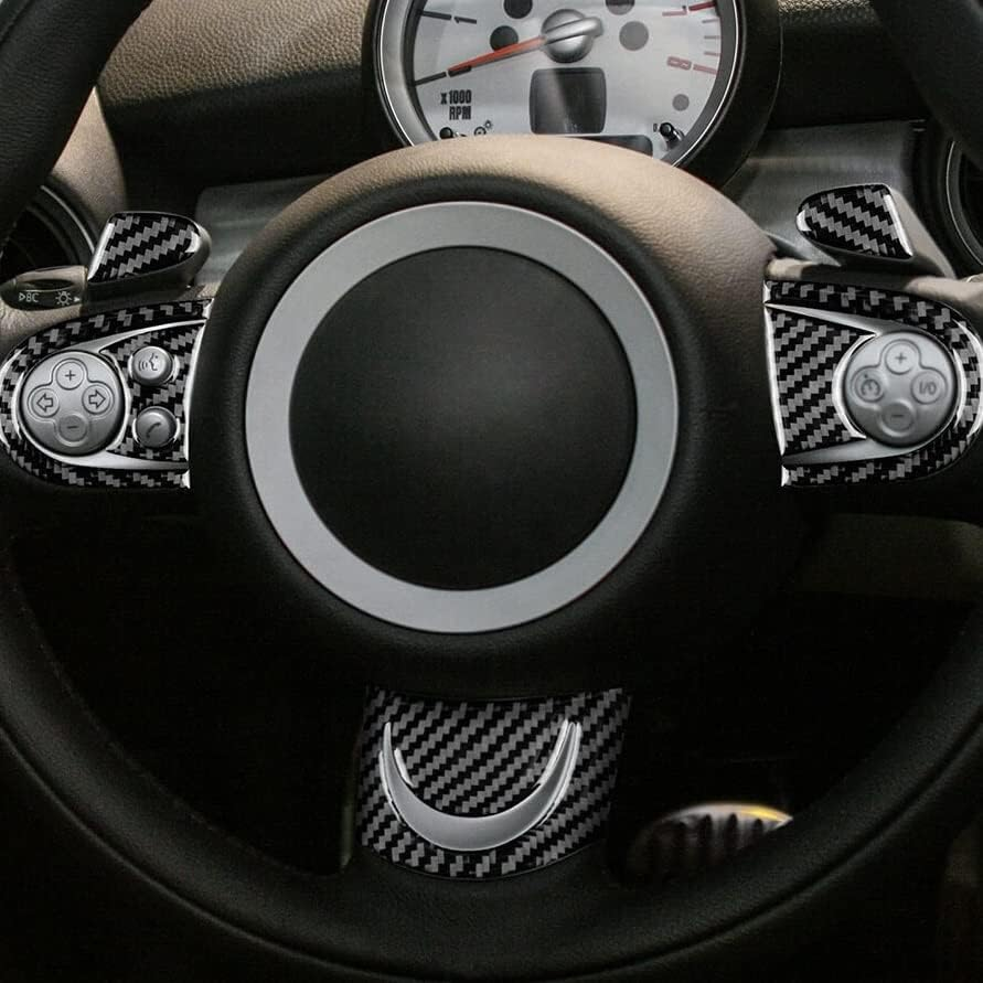 CYPHE AMBERMILE Carbon Fiber Fit for Mini Cooper Hardtop R56 Clubman R55 R57 Accessories Interior Car Steering Wheel Button Cover Sticker (Color : Black) image number 4