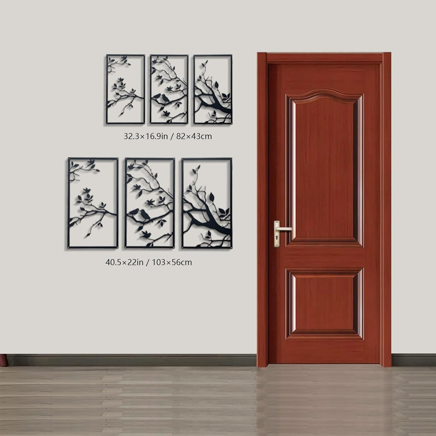 3 Pcs Birds on Branch Large Metal Wall Art Decor,Black Tree of Life Silhouette Sculpture,Leaves with Birds Metal Ornament Hanging Sign for Home Garden Office Living Room Indoor Outdoor image number 5