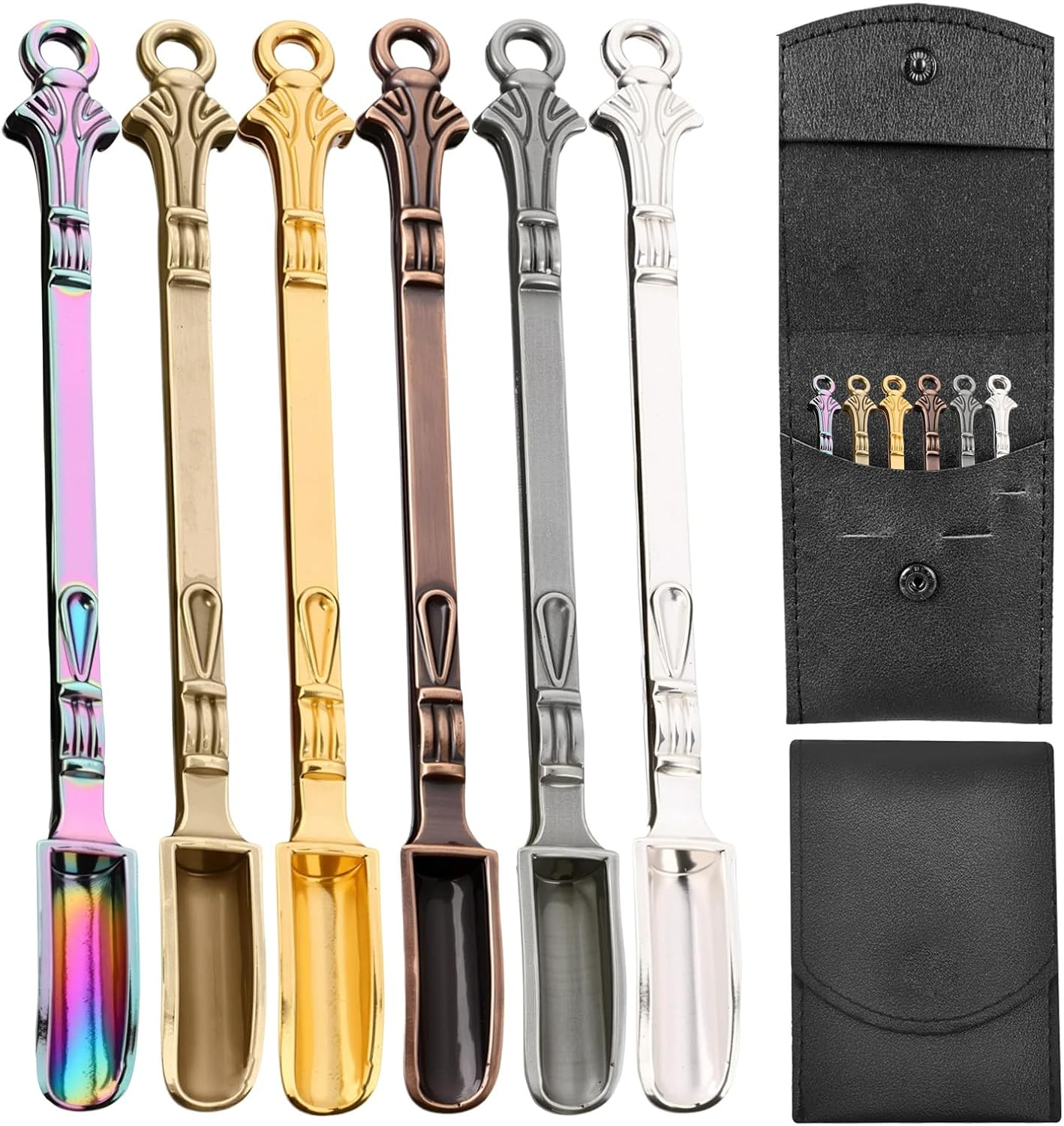 6-Pack Mini Spoons with Storage Pouch, Small Spoons for Medicine Spice, Multicolor Tiny Spoon for Decorative Pendants Keychains, Little Metal Measuring Shovel Spoon image number 3