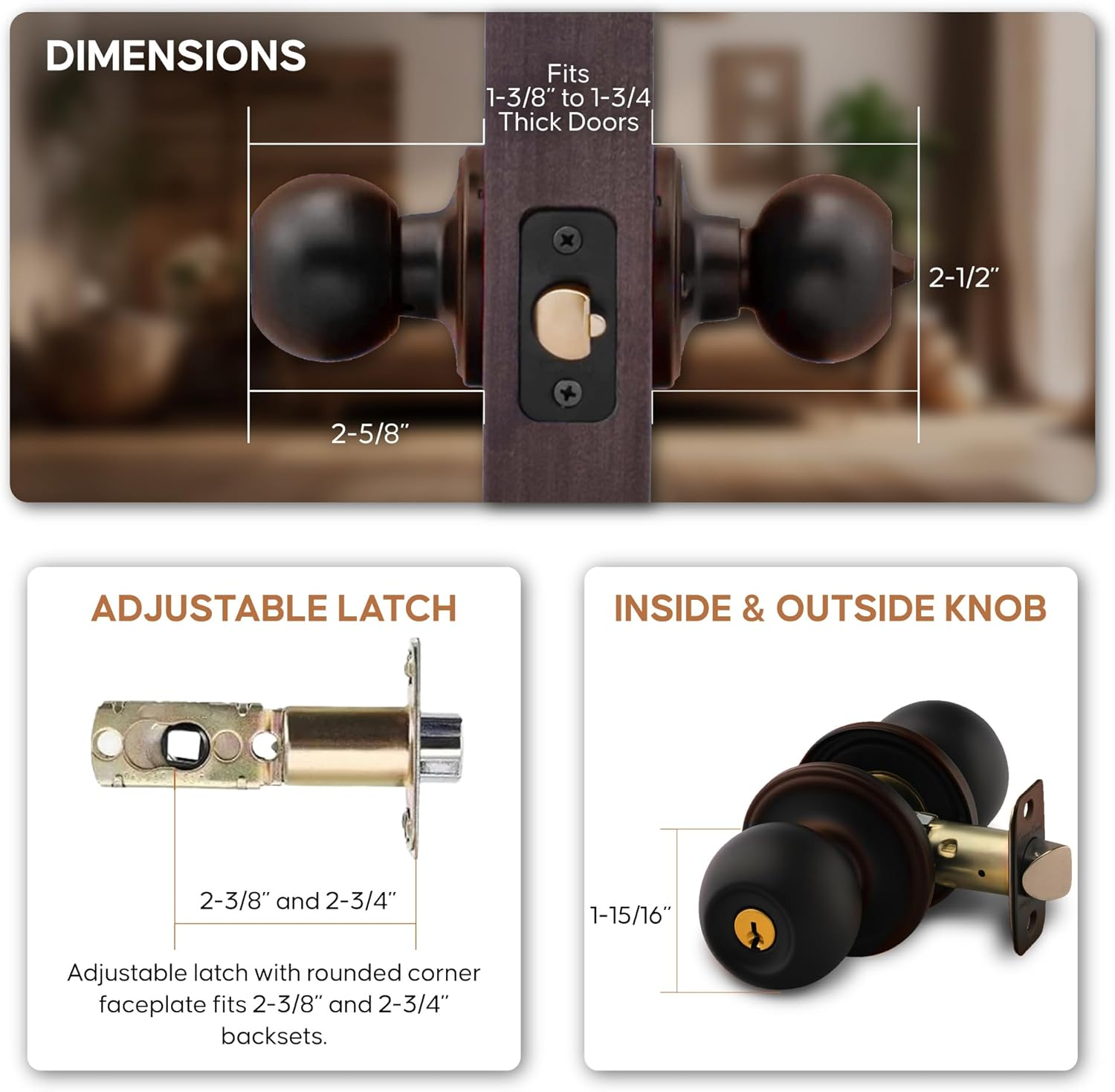 Copper Creek BK2040TB Ball Door Knob, Keyed Entry Function, 1 Pack, in Tuscan Bronze