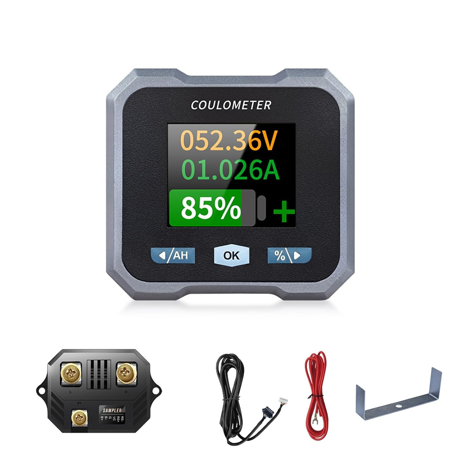 Battery Monitor with Shunt, 50A 10V-100V Capacity Percentage Time Power Voltmeter Display, LCD Backlight Screen for RV Motorcycle Cart Solar Panel image number 3