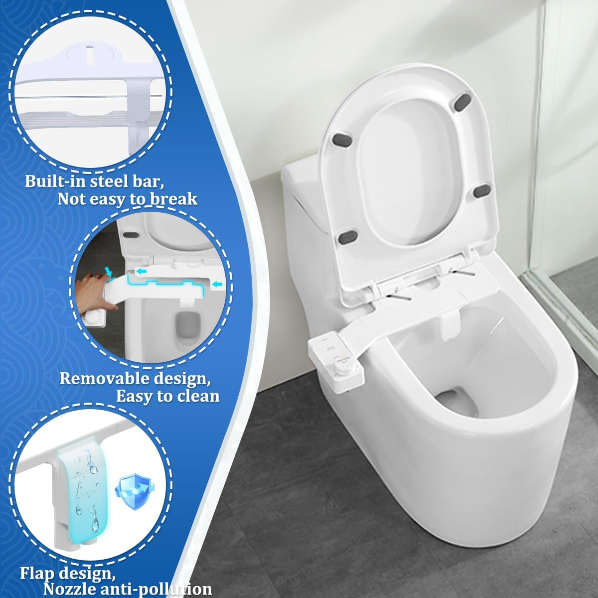 Expspru Bidet Attachment for Toilet,Self Cleaning Non-Electric Dual Nozzle (Frontal & Rear Wash),Ultra-Slim Cold Water Bidet Toilet Seat Attachment with Pressure Controls,White image number 1