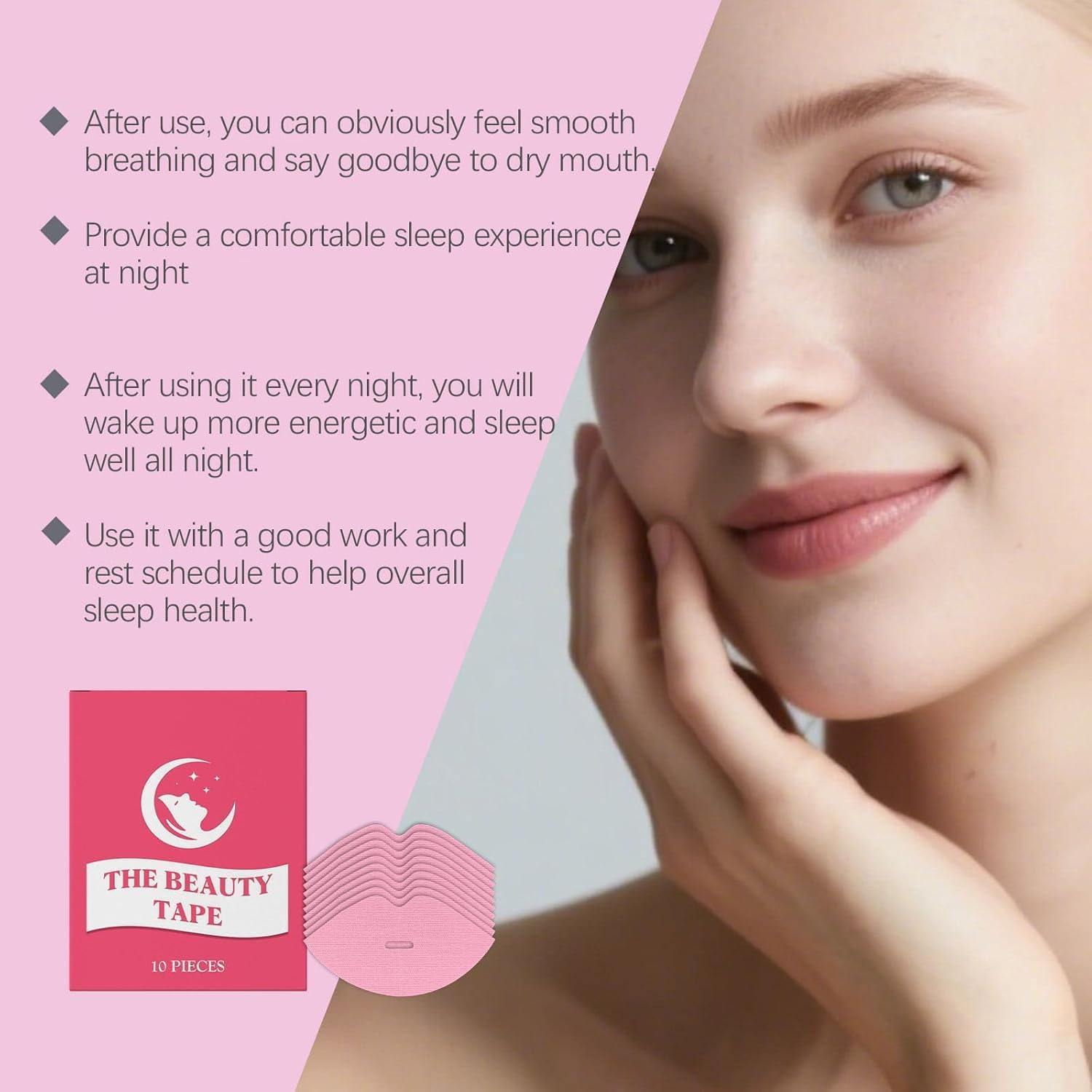 Premium Sleep Tape for Women, Beauty Mouth Patches for Sleeping, Overnight Lip Hydration, Soften Dry Lips While You Sleep,20Pcs image number 2