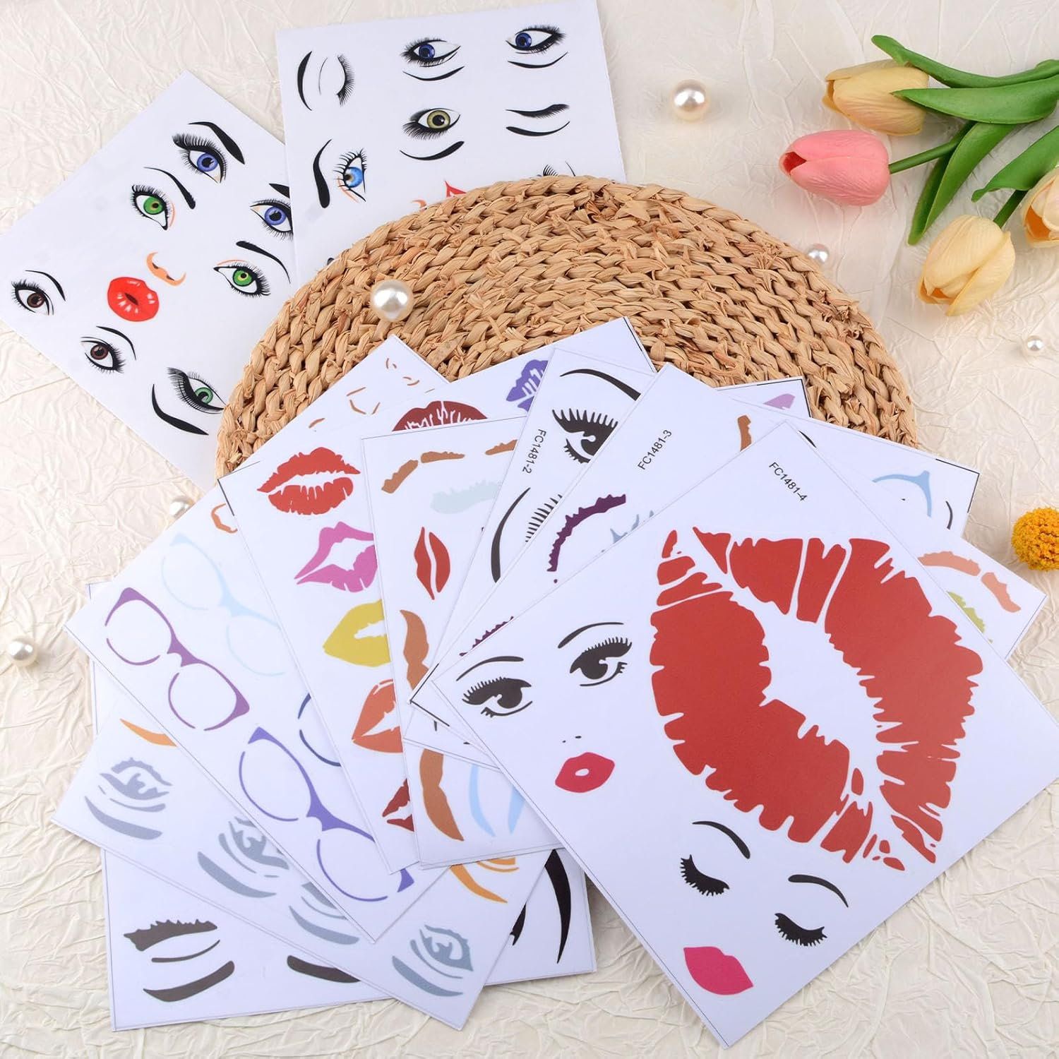HACRAHO Face Stickers for Crafts, Lips, Mouth, Eyes, Eyebrows, Nose, Stickers, for Holiday, Party, Crafts, Flower Pots Decoration (Colorful) image number 3
