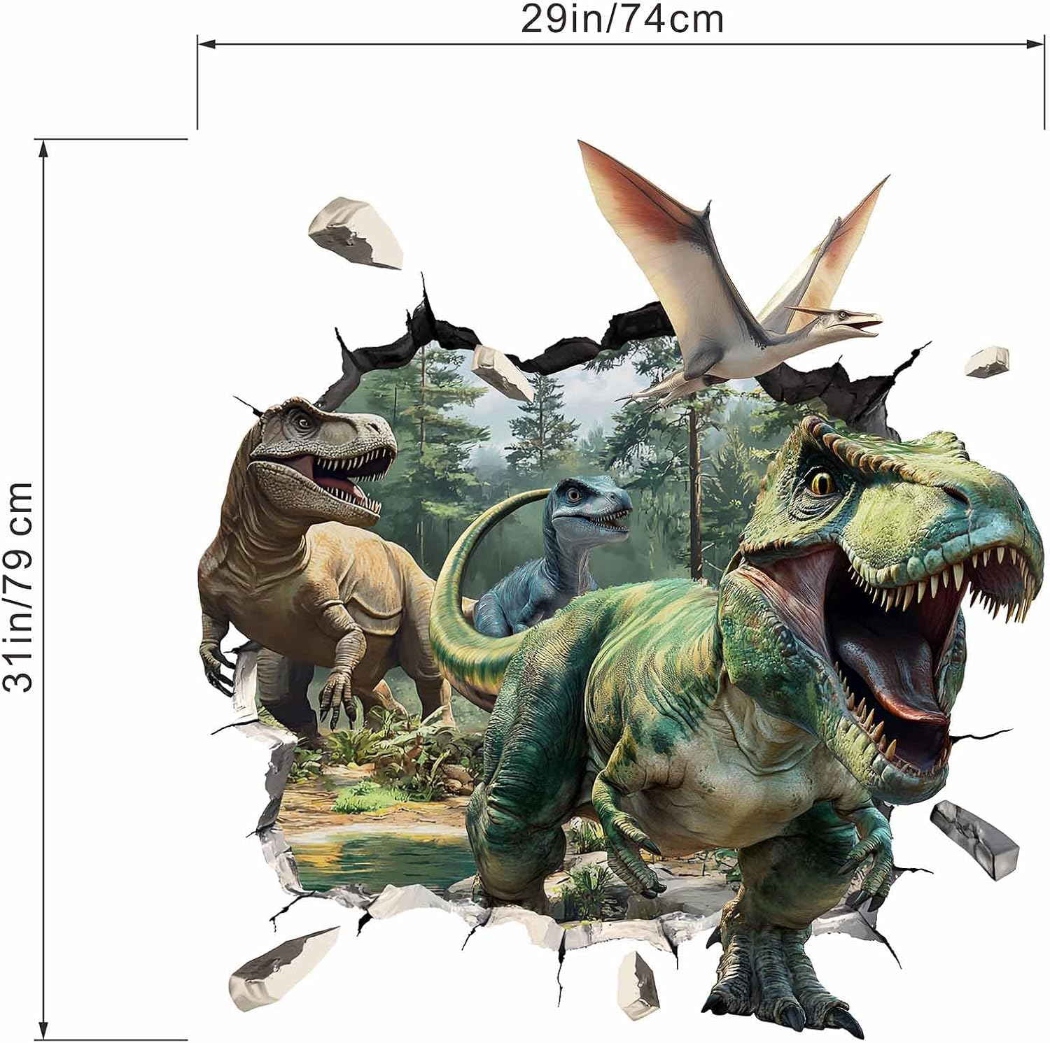 3D Dinosaur Wall Stickers - Tropical Palm Tree Leaf Dino Wall Decals - Nursery Kids Baby Boys Room Daycare Playroom Classroom Wall Decor image number 4