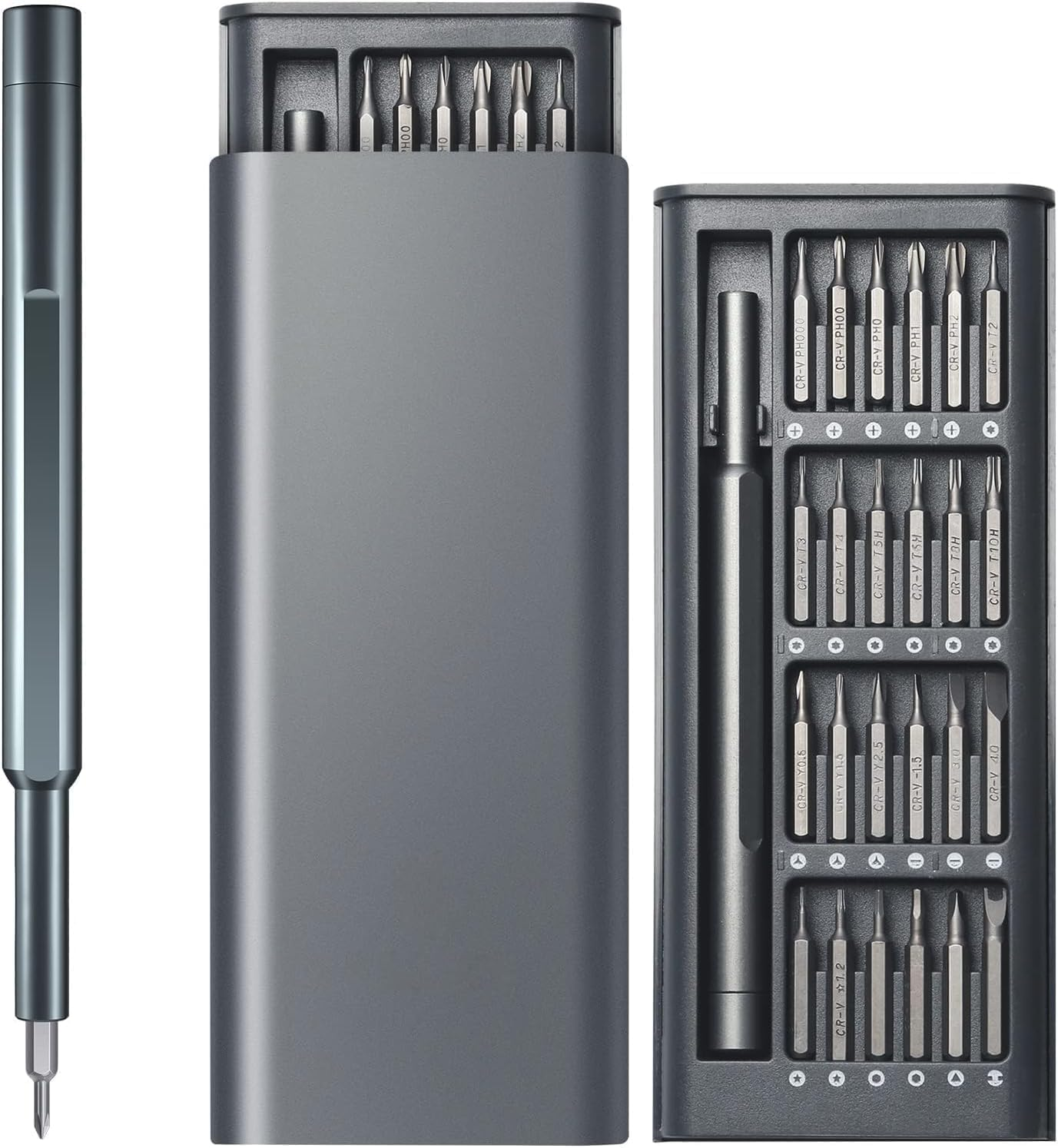 Precision Screwdriver Set, 24 in 1 Mini Screwdriver, Magnetic Driver Bits Set, Pocket Manual Screwdriver Tool Set, Repair Tool Kit(Aluminium)