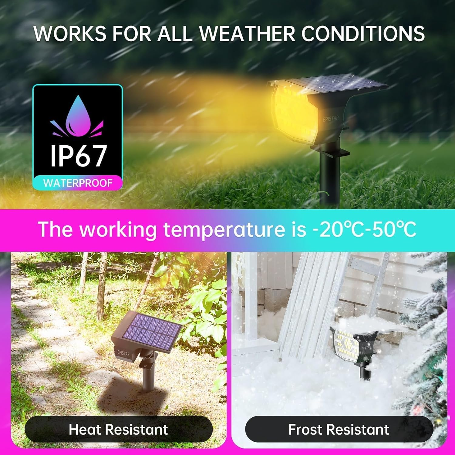 Xmart Solar Garden Lights Outdoor Waterproof IP68 RGB Color Changing 7 Lighting Modes Solar Landscape Spotlight Powered Yard Spot Driveway Auto On/Off Solar Light for Christmas outside Walkway（2 Pack） image number 3