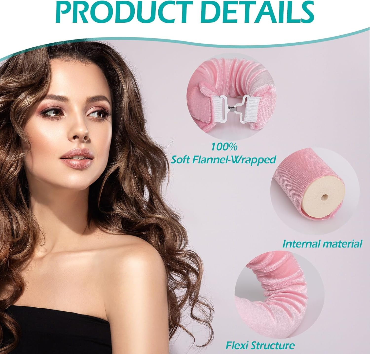 6PCS Heatless Hair Curlers, Geeric Satin Heatless Curling Hair Scarf+Shower Cap Set, High Resilience Sponge Soft Easy DIY Hairstyles Comfortable Hair Rollers for Overnight Curls Long/Short Hair Pink image number 5