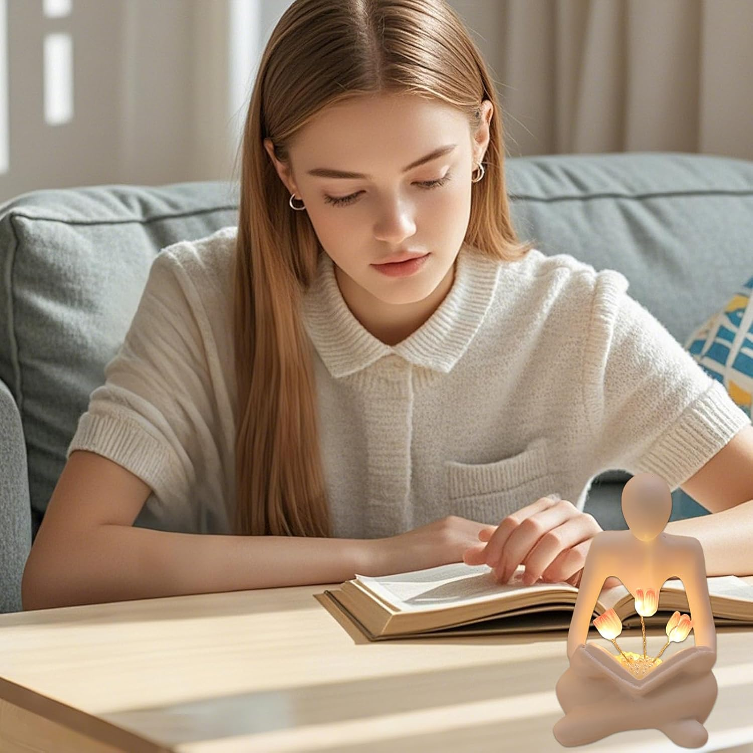 Bookcase Decoration, Book Lamp Tulips with LED, Tulip Night Light, Abstract Thinker, Books Decoration, Bookshelf Lamps, Decoration Aesthetic Bookshelves, Flower Lamp for Book Friends, Friends image number 3