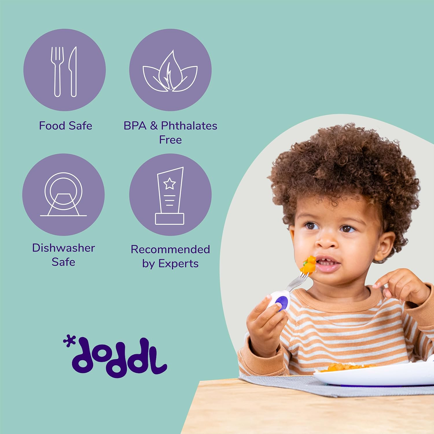 Doddl Baby Toddler Cutlery Set | Self-Feeding Spoon & Fork | Ergonomic 12M+ Kids Set | BPA Free | Easy Grip | Baby Led Weaning | Build Confidence & Fine Motor Skills | Indigo image number 2