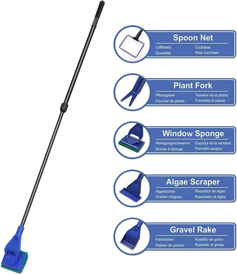 AIMALL 5 In1 Water Aquarium Cleaning Tool Fish Tank Gravel Vacuum Glass Cleaner Brush, Durable Plastic, 19.09-Inch Tool, Blue image number 2