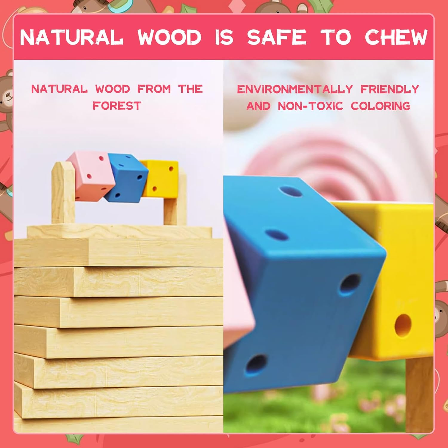 SUSOO Creativity Hamster Enrichment Toys with Exercise Wheel,Natural Wooden Hamster Chew Toy for Small Animals Cage,Safe Food Interactive Toys for Guinea Pig,Chinchillas,Hedgehogs and Dwarf Rabbits image number 4