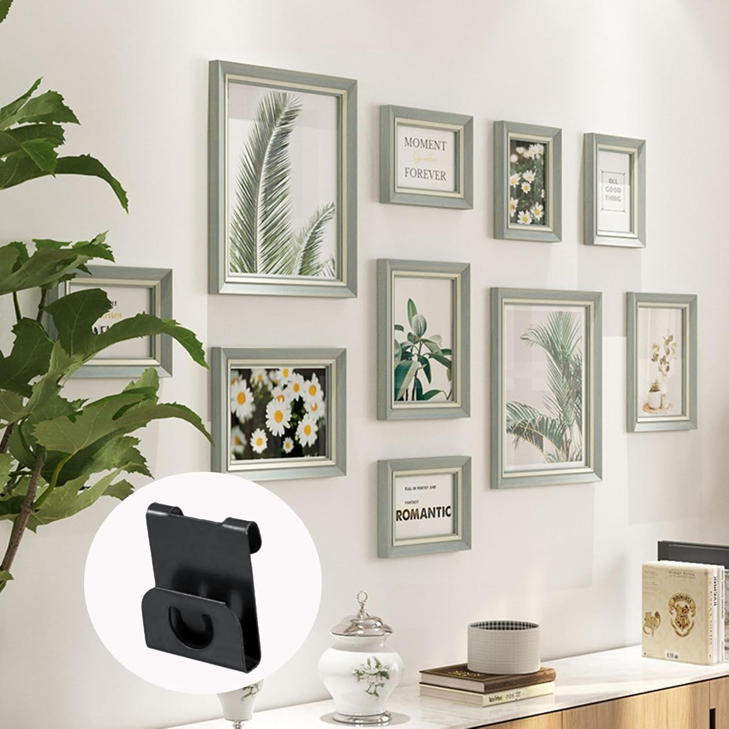 Photo Frames Hanger Hooks 0.3Mm Thick S-Shaped Metal Wall Mount Album Picture Hanging Clips 200 Pcs Picture Photo Board Hanger Hook S Shaped Metal Artwork Wall Mount Album Hanger Black image number 4