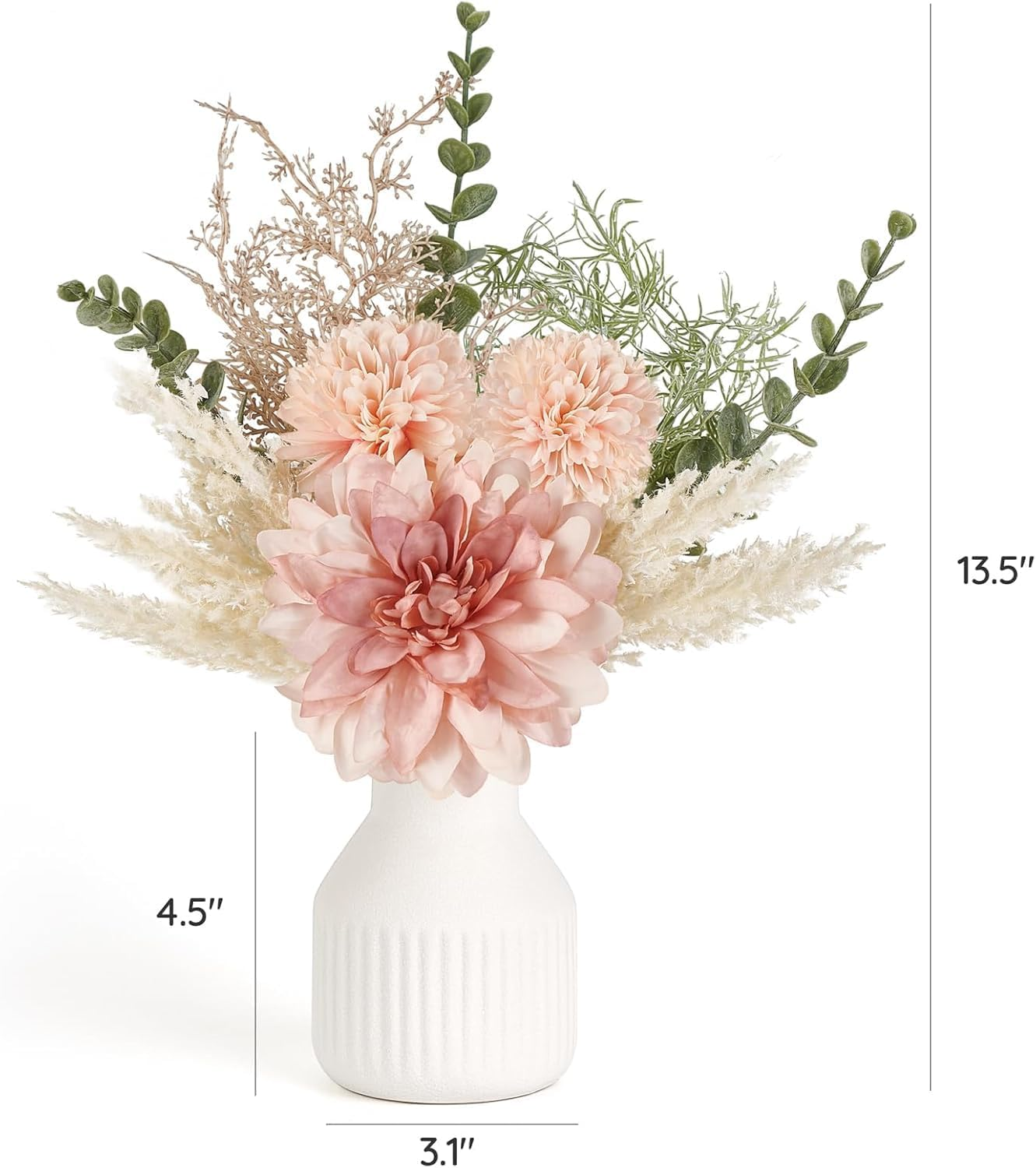 Small Artificial Flowers 13.5" Centerpieces Coffee Table Decor, Silk Flower Arrangements for Home Decor Indoor Fake Flower Bouquet for Dining Room Kitchen Wedding Pink image number 2