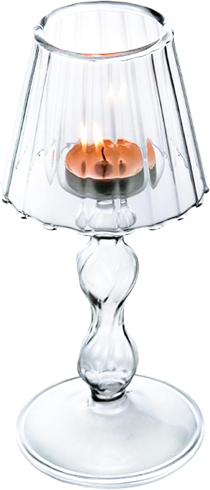 MLKLDOU Glass Candlestick Holder，Candle Holder Desk Lamp Shaped，Glass Tea Light Candlestick for Home Dining Table Office Desk Party Decoration Candle Holder (Transparent)