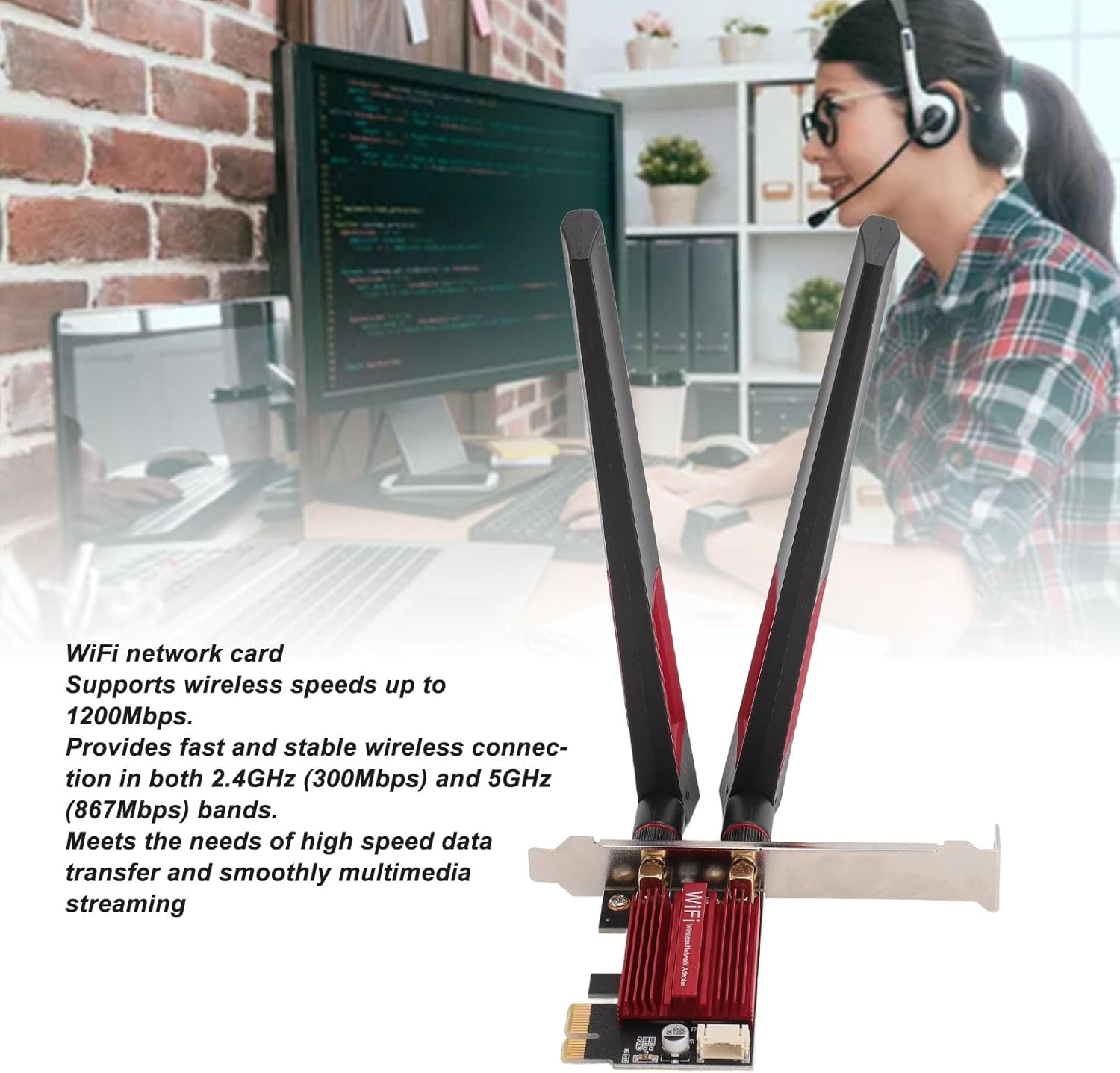 7260AC Pro PCIE Wifi Card, 1200Mbps Dual Band BT4.0 Wireless Network Card with 2 10Dbi Gain, for Windows 7 8 10 11 image number 6