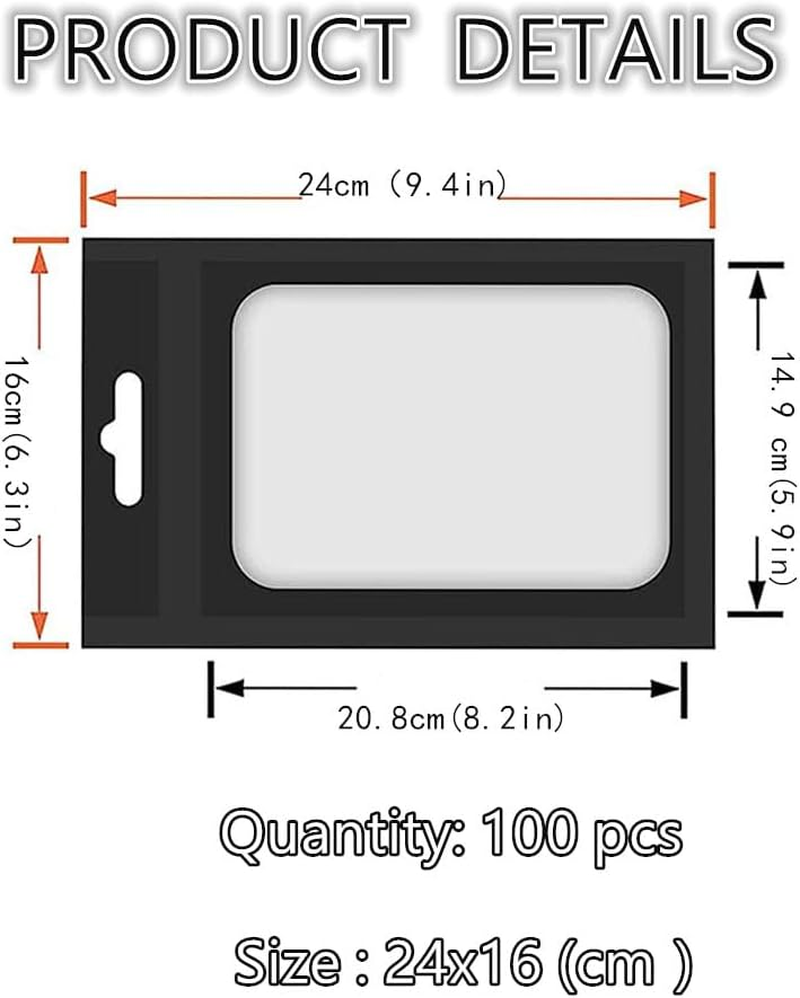 100Pcs Black Mylar Holographic Bags Packaging Bags,Clear Resealable Bag Foil Pouch Bag for Food Storage and Lipgloss,Jewelry,Eyelash Packaging for Small Business（16X24 Cm) image number 1